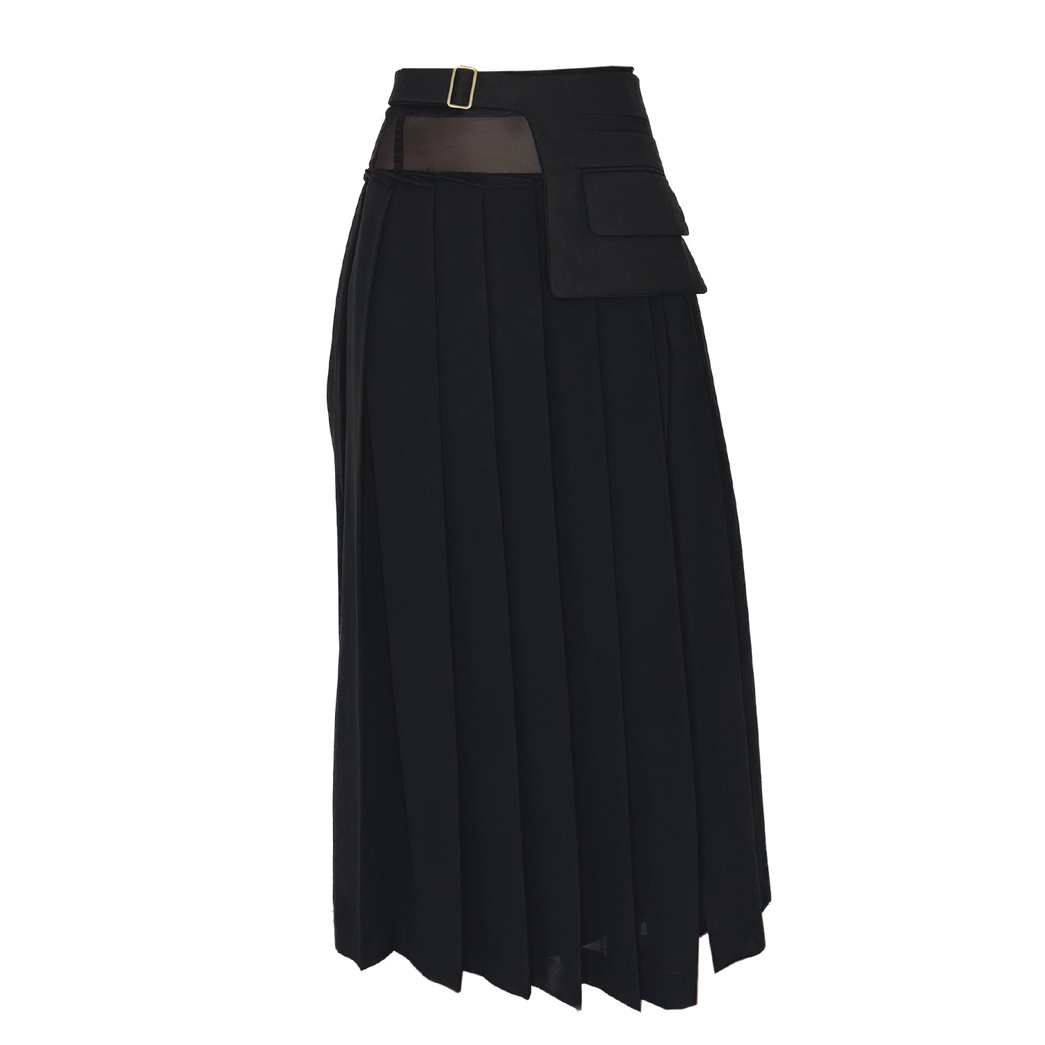 Youmsara Women's Noire Pleated Corset Skirt – Black Maxi With Utility Belt