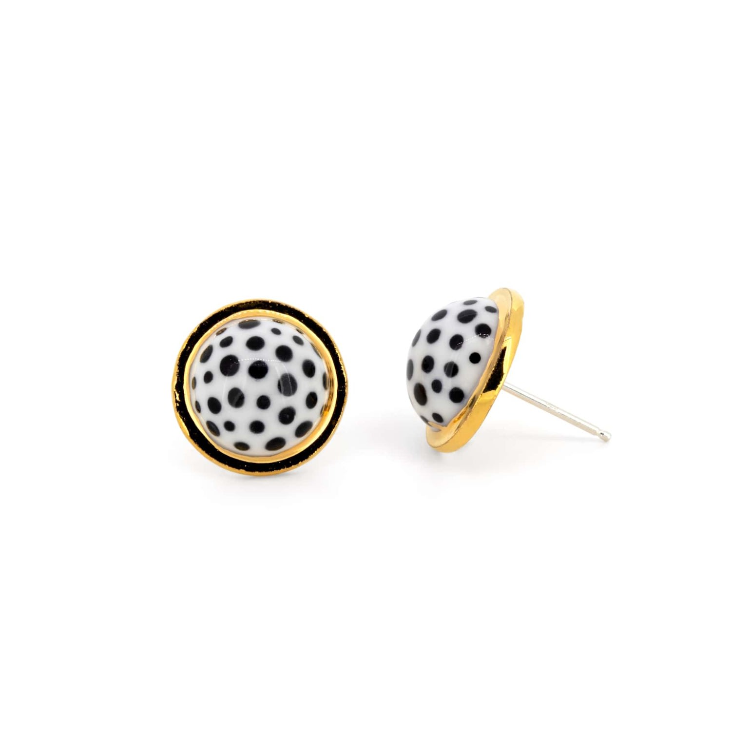 Women’s Black / White / Gold Round Polka Dot Earrings - Gold Dipped Cj·314