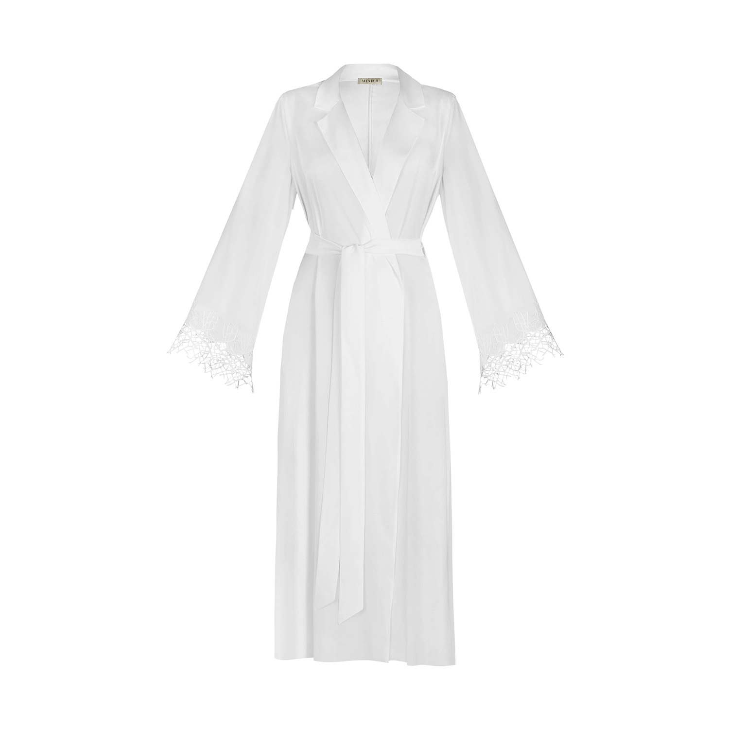 Avenue 8 Women's White Embellished Maxi Silk Collar Robe In White