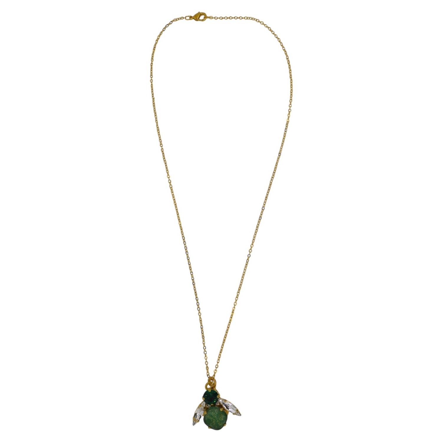 Vickisarge Women's Gold / Green Yuletide Green Big Bee Necklace In Multi
