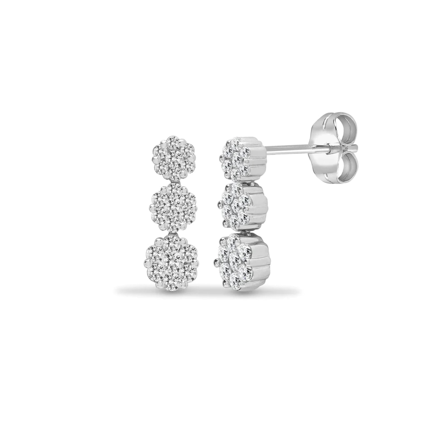 Cervin Blanc Women's Silver / White White Gold Diamond Daisy Cluster Drop Stud Earrings In Multi