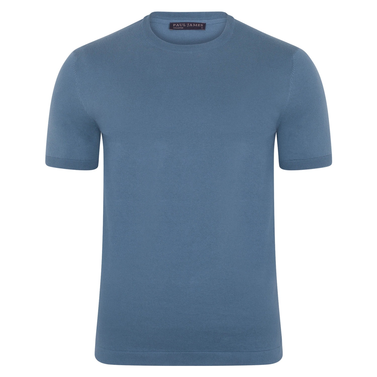 Paul James Knitwear Mens Ultra-fine Cotton Hugo Knitted T-shirt - Bluestone In Blue