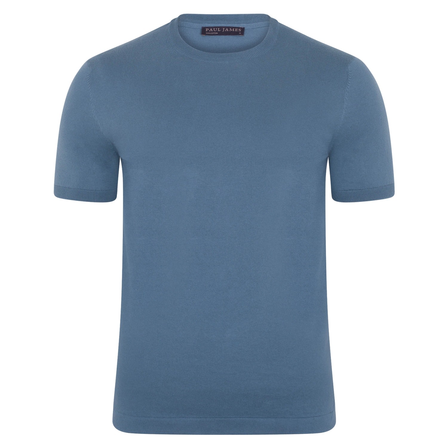 Mens Ultra-Fine Cotton Hugo Knitted T-Shirt - Bluestone Extra Large Paul James Knitwear