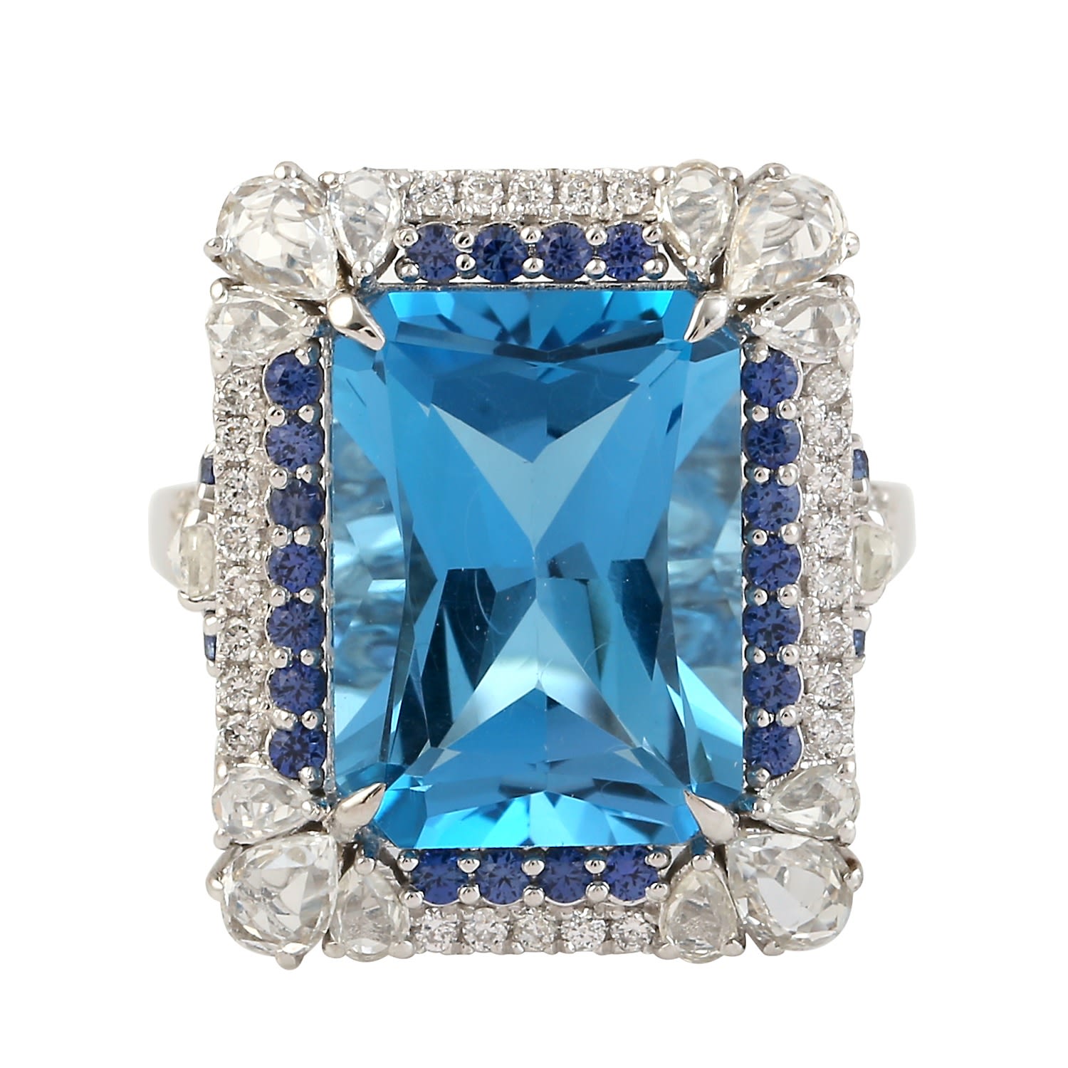 Artisan Women's Blue / White 18k White Gold Blue Sapphire & Blue Topaz Pave Diamond Cocktail Ring In Blue