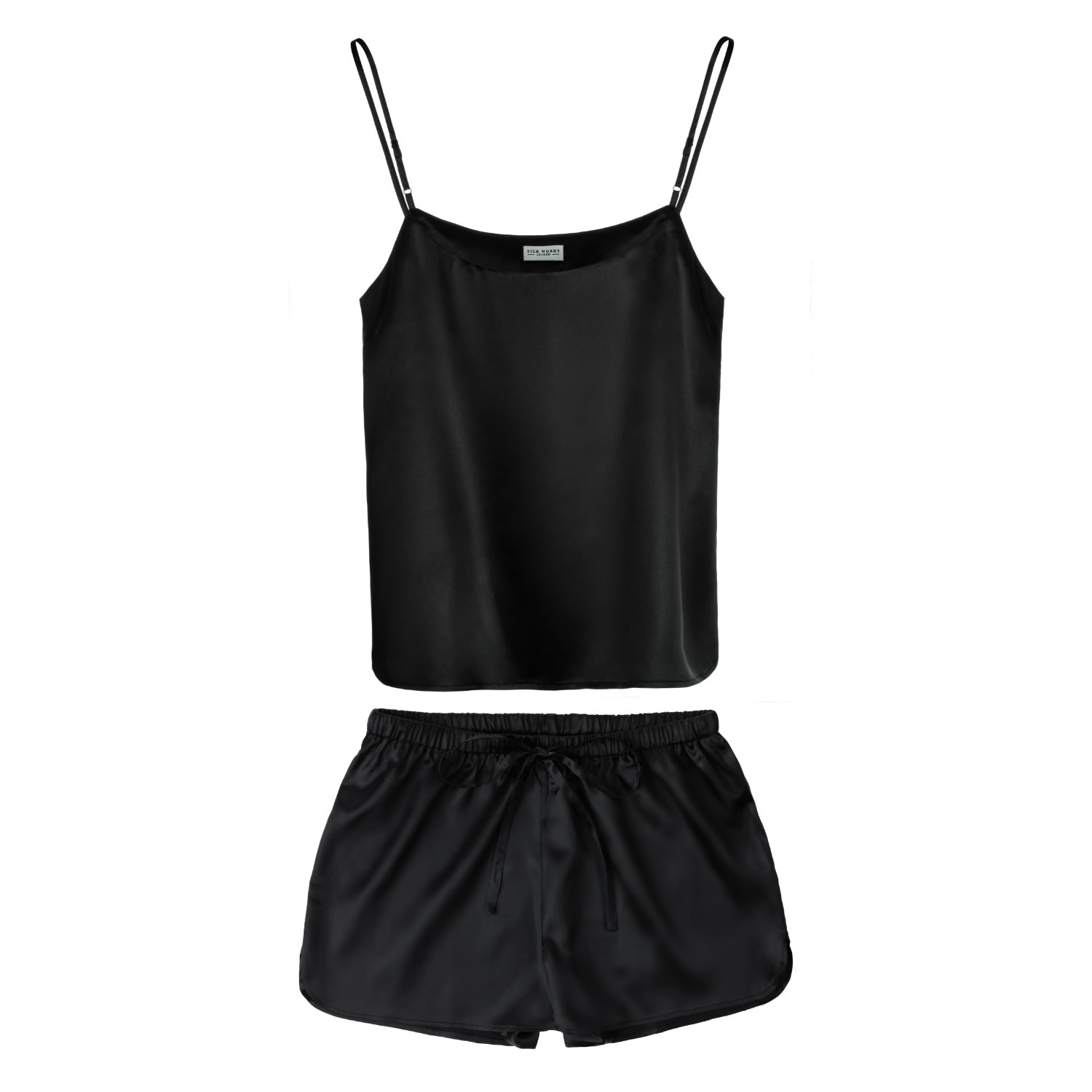 Women’s Silk Cami & Shorts Pyjama Set - Black Extra Large Silk Works London