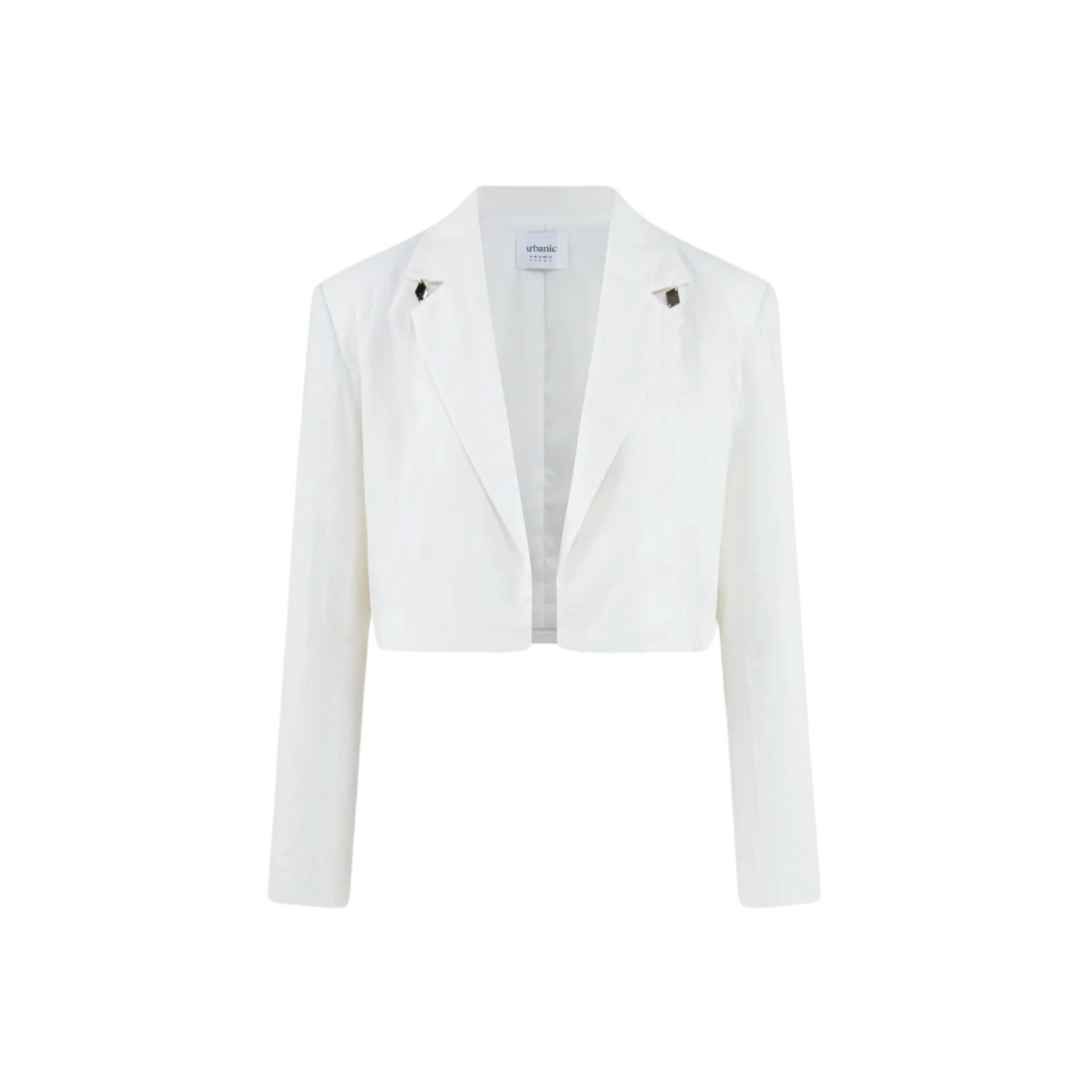 Urbanic Women's Rose Gold / White Cropped Linen Blend Blazer With Metal Detail-white In White/rose Gold