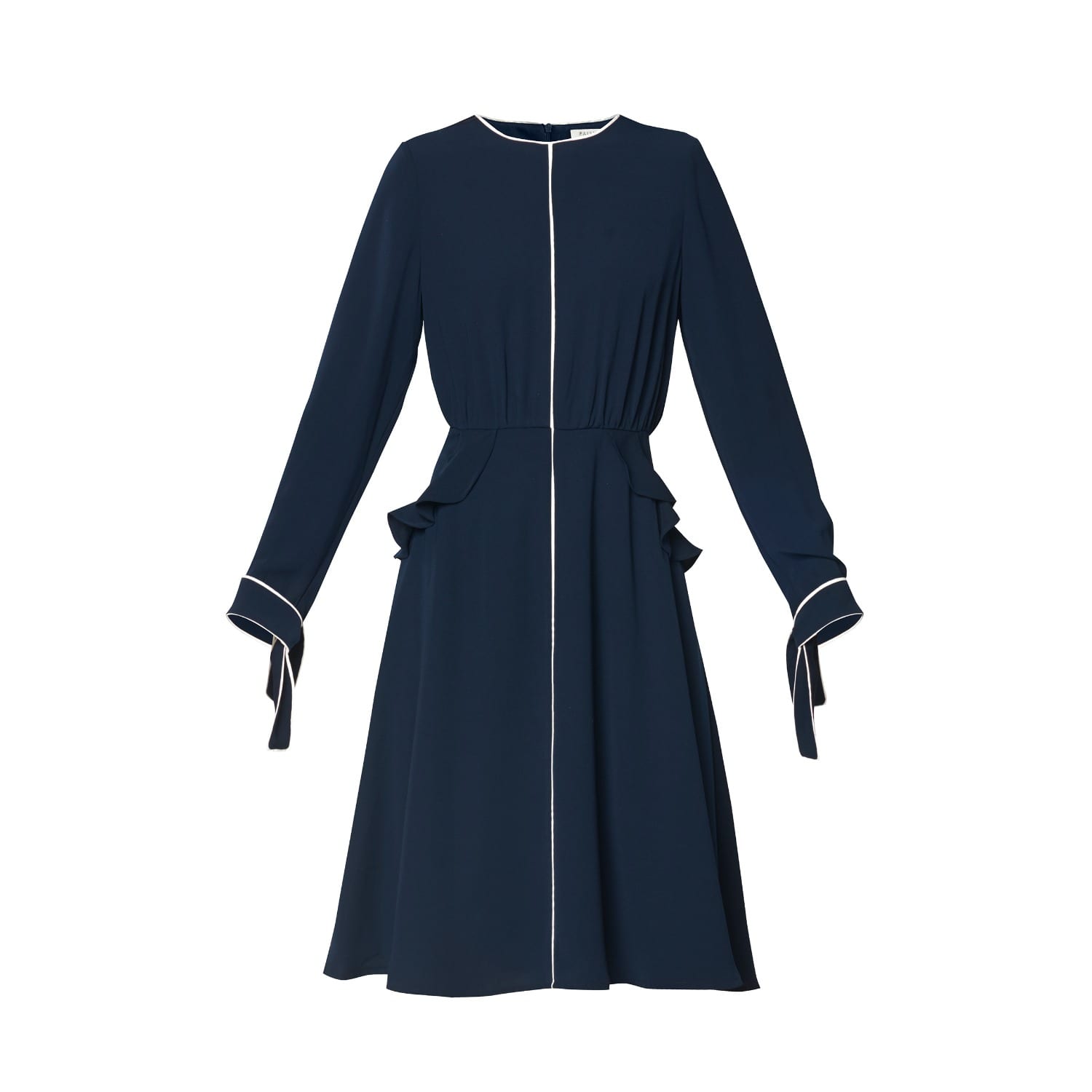 navy blue dress with white piping