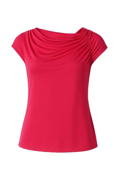 Conquista Red Women's Draped Shoulder Top In Viscose-elastane In Red