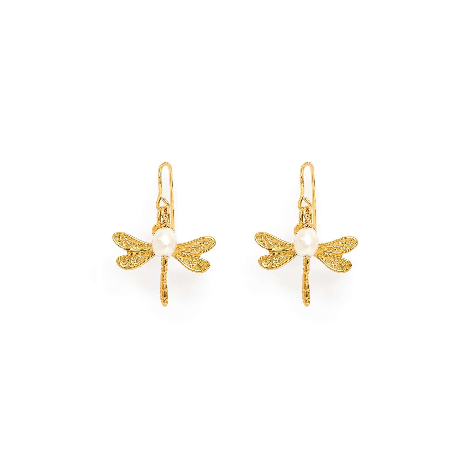 Women’s Gold / White Vita Gold Dragonfly & Cultured Freshwater Pearls Drop Earrings Pearls of the Orient Online