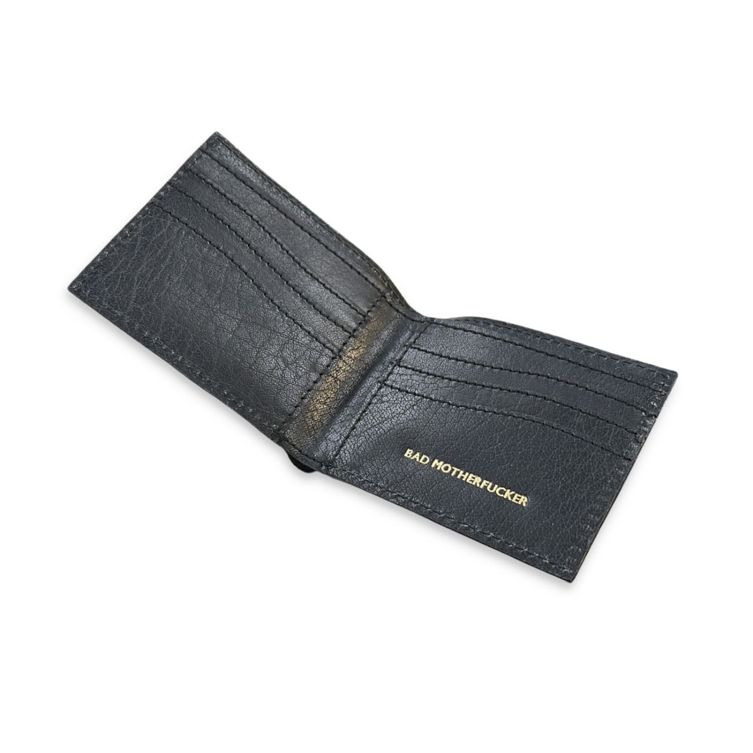 Vida Vida Men's Black Leather Card Wallet - Bad Motherfucker In Gray