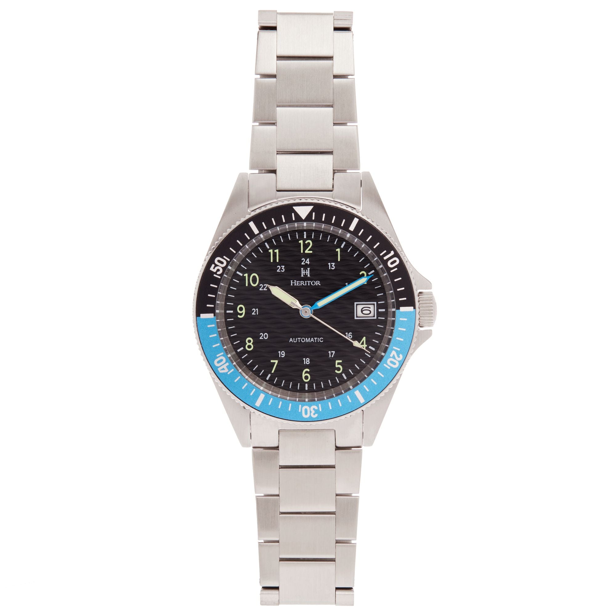 Men’s Silver / Blue / Black Calder Bracelet Watch With Date - Black, Blue, Silver One Size Heritor Automatic