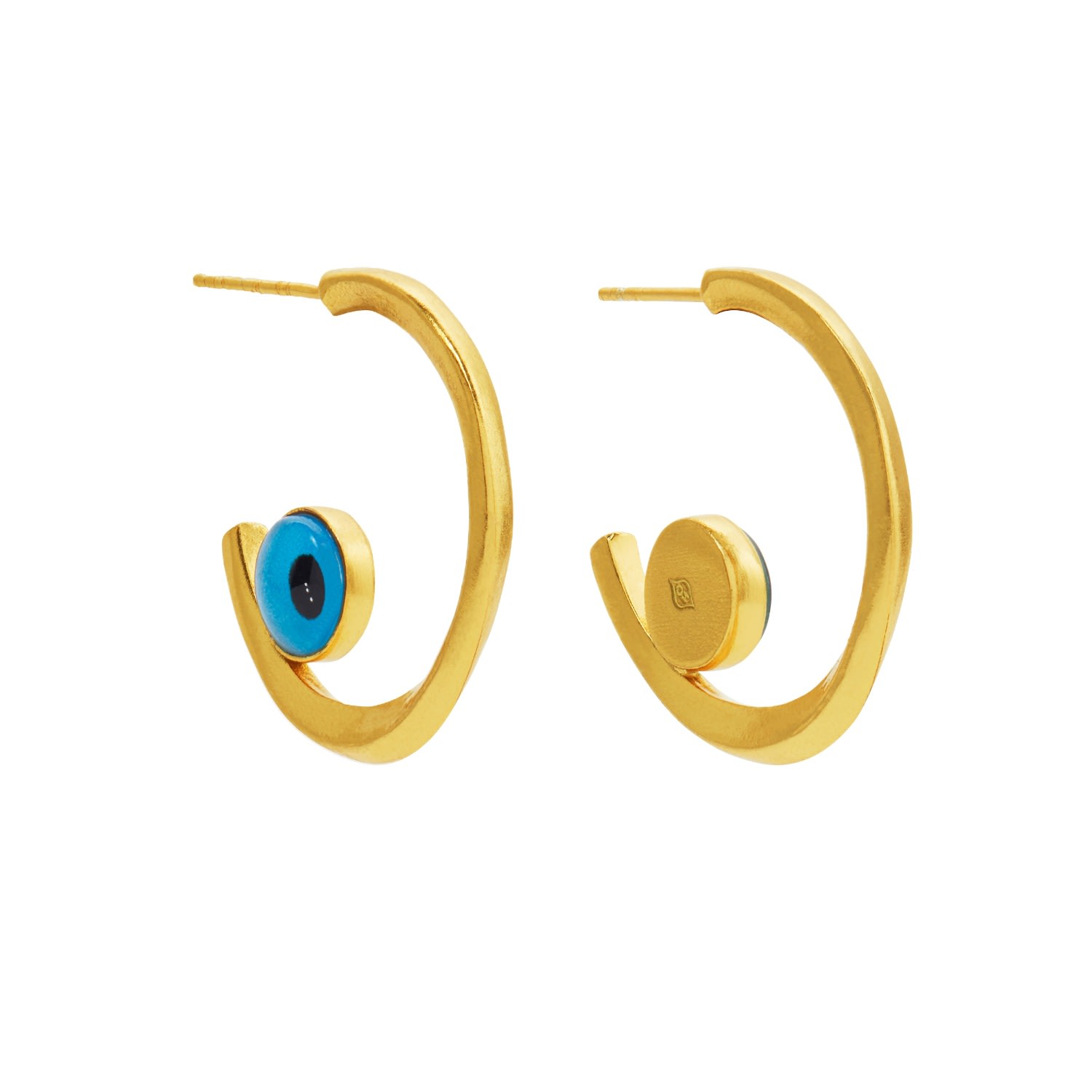 Women’s Gold / Blue Beau Evil Eye Hoop Earrings Ottoman Hands