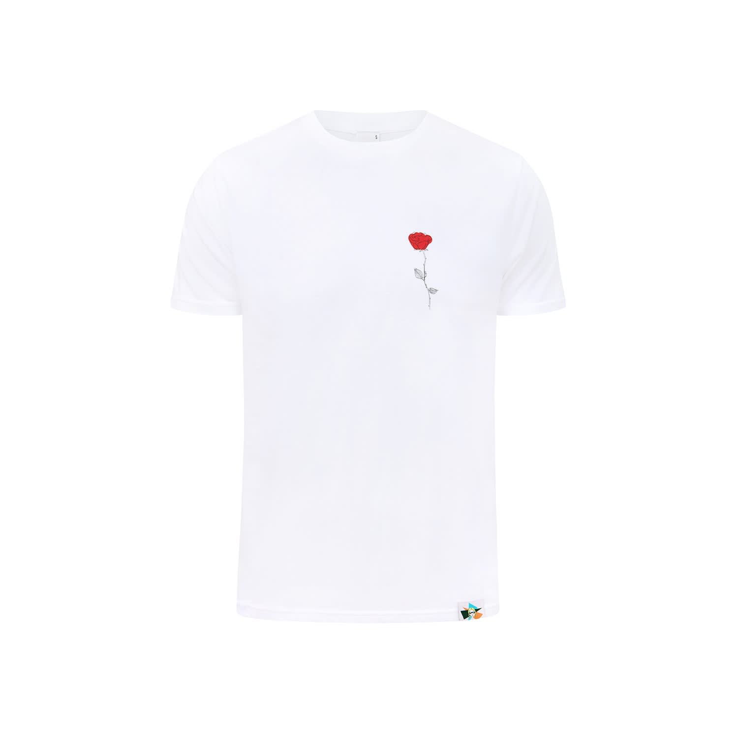 mens white shirt with red roses