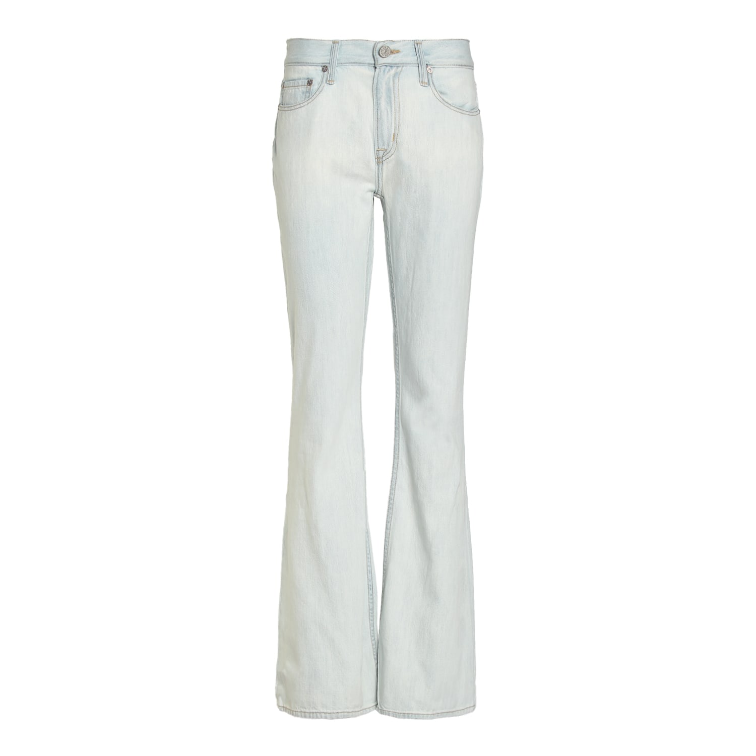 Noend Denim Blue Grace Mid Rise Unhemmed Flare In Sturbridge In Blue