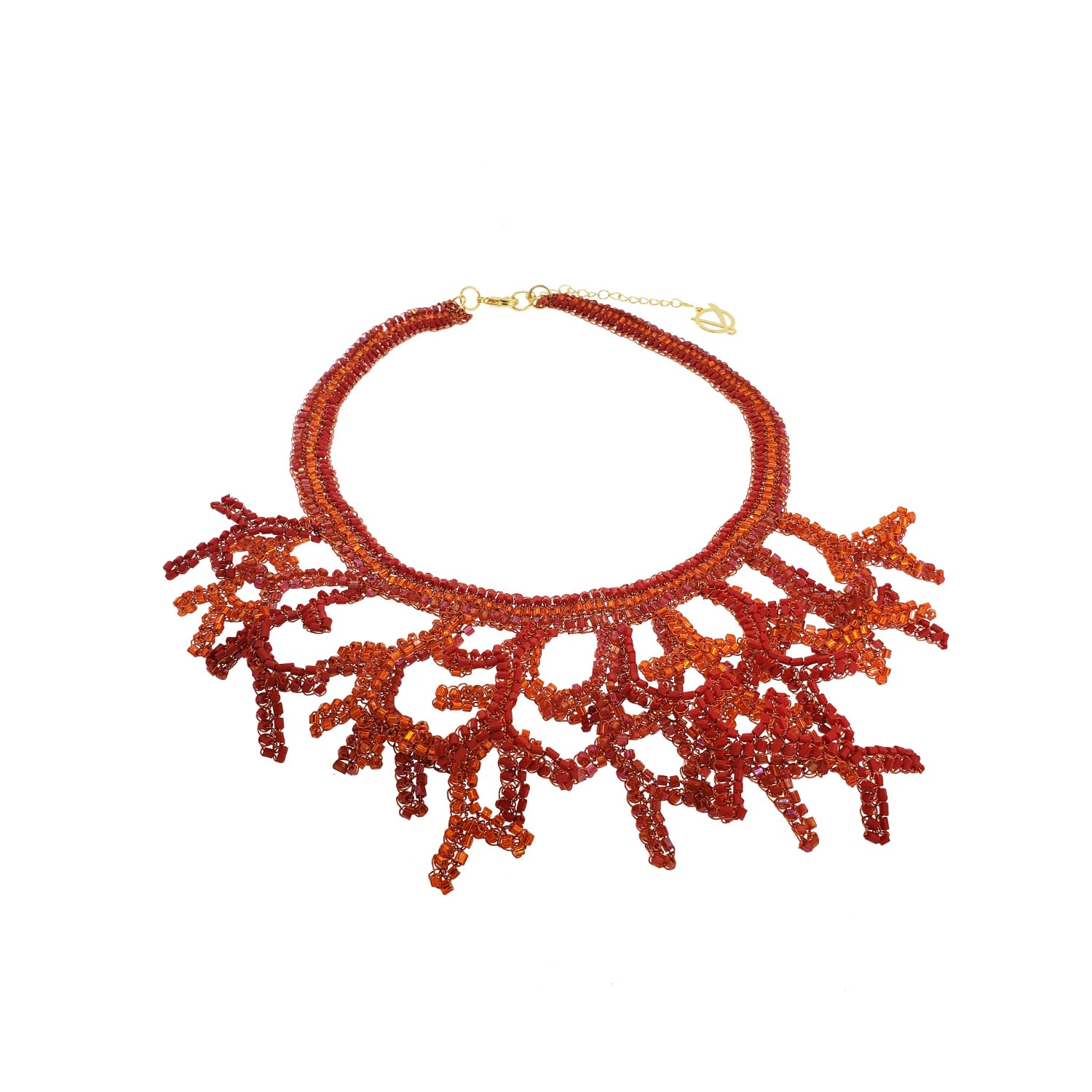 Lavish By Tricia Milaneze Women's Gold / Red Coral Handmade Coral Mix Crochet Necklace