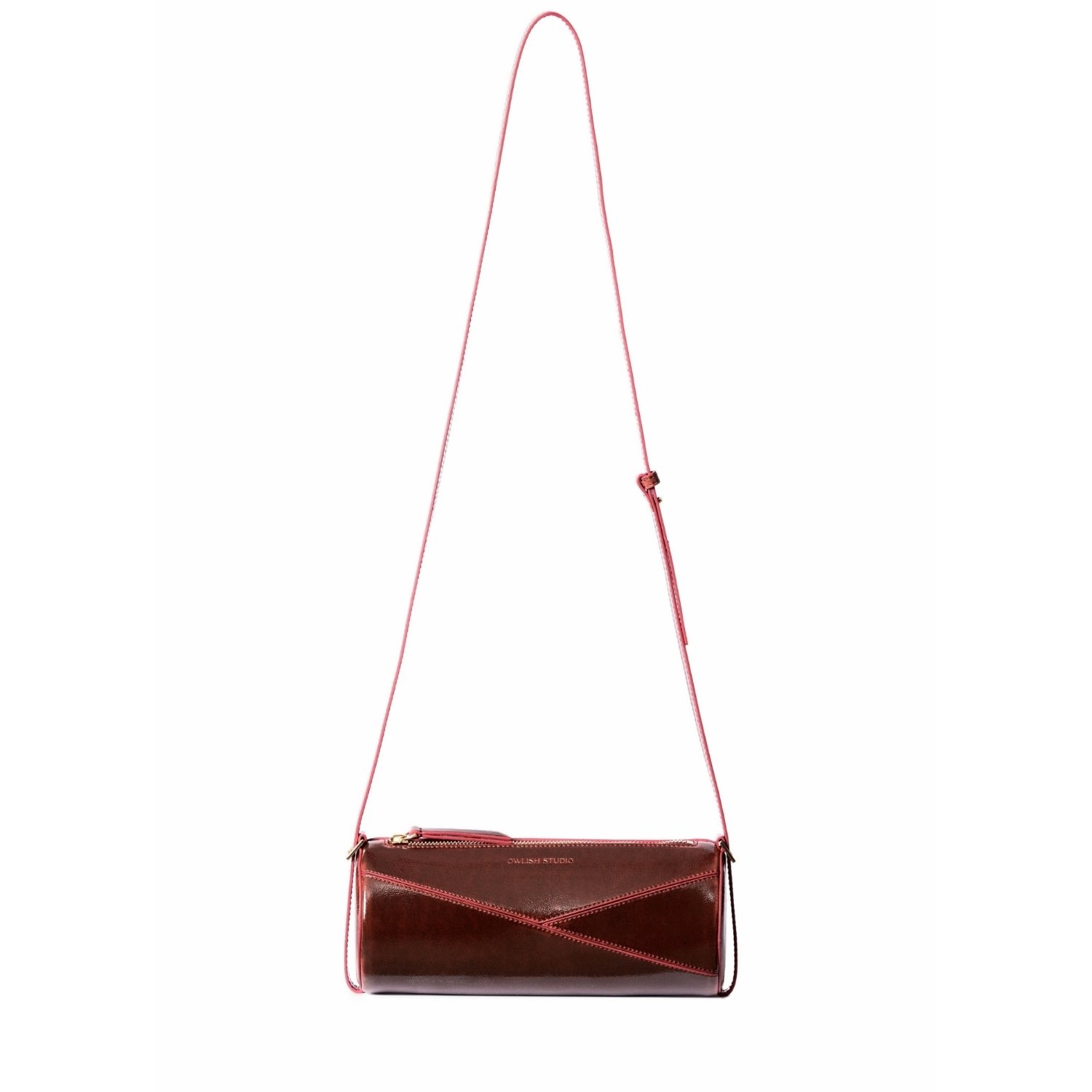Owlish Studio Women's Red Reef Pull-up Vegan Leather Cylinder Bag - Maroon Oak Patent In Burgundy