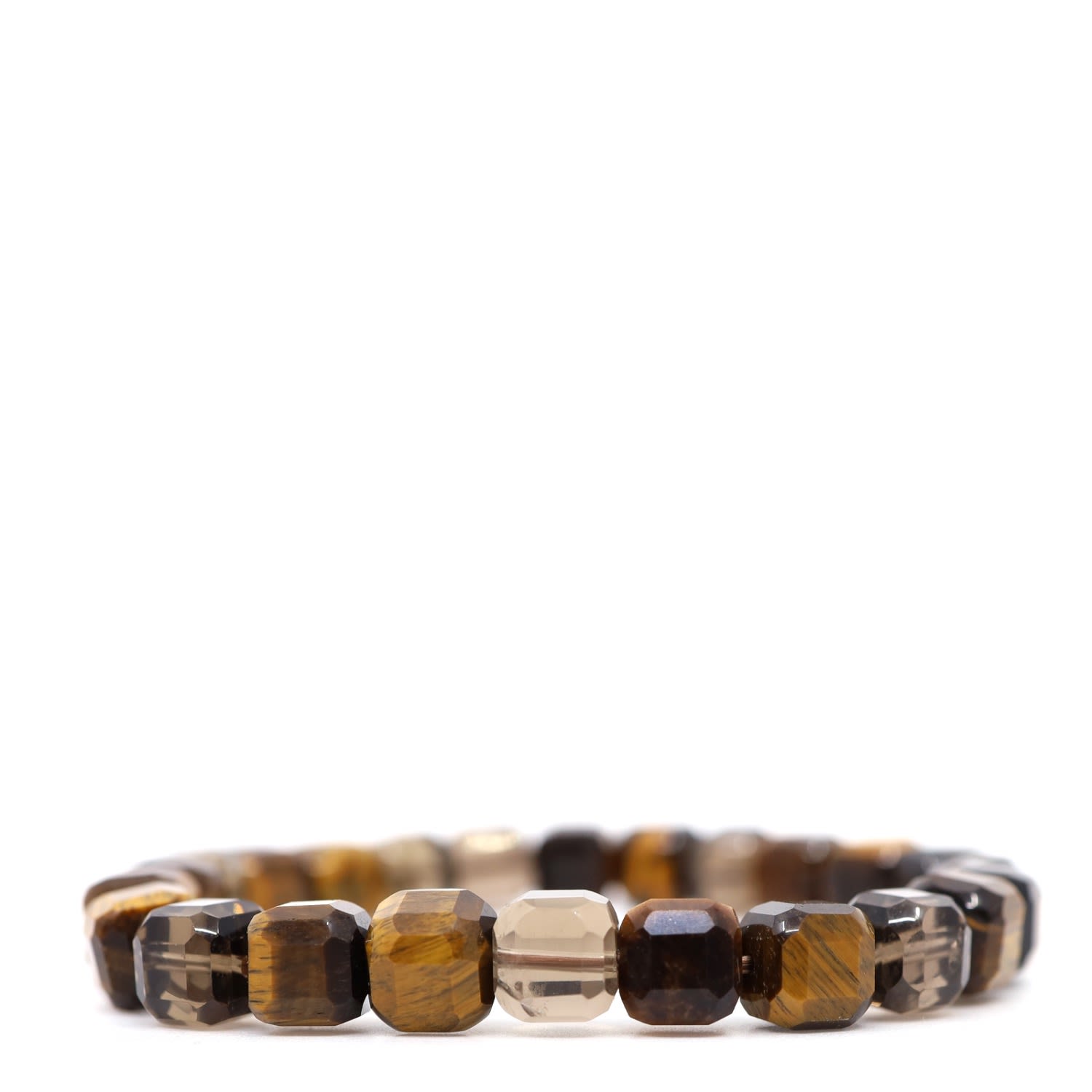 Shar Oke Men's Brown Tiger's Eye & Smoky Quartz Cube Beaded Bracelet In Brown