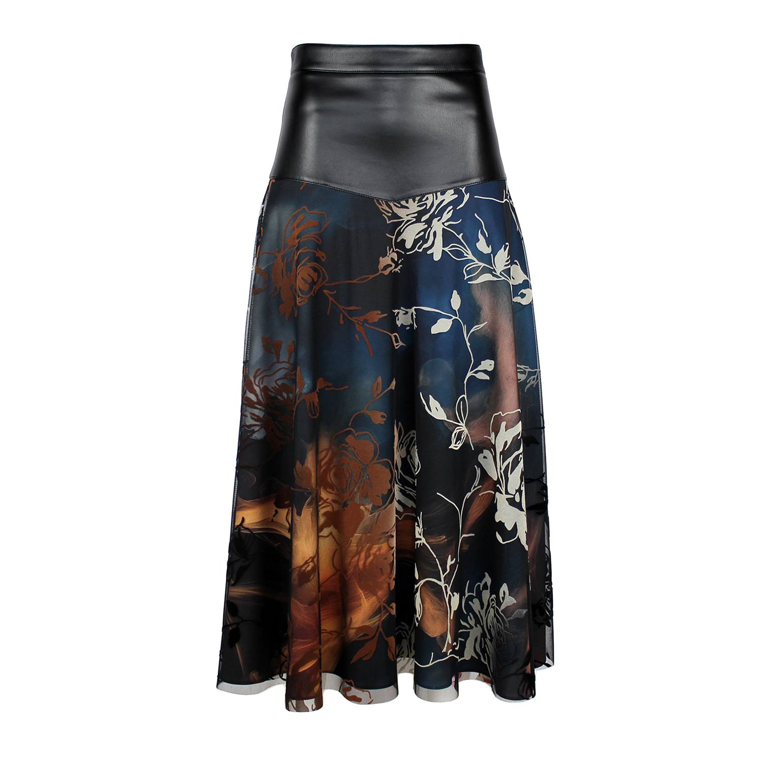 Lalipop Design Women's Black Layered Midi Skirt With Vegan Leather Waist In Black