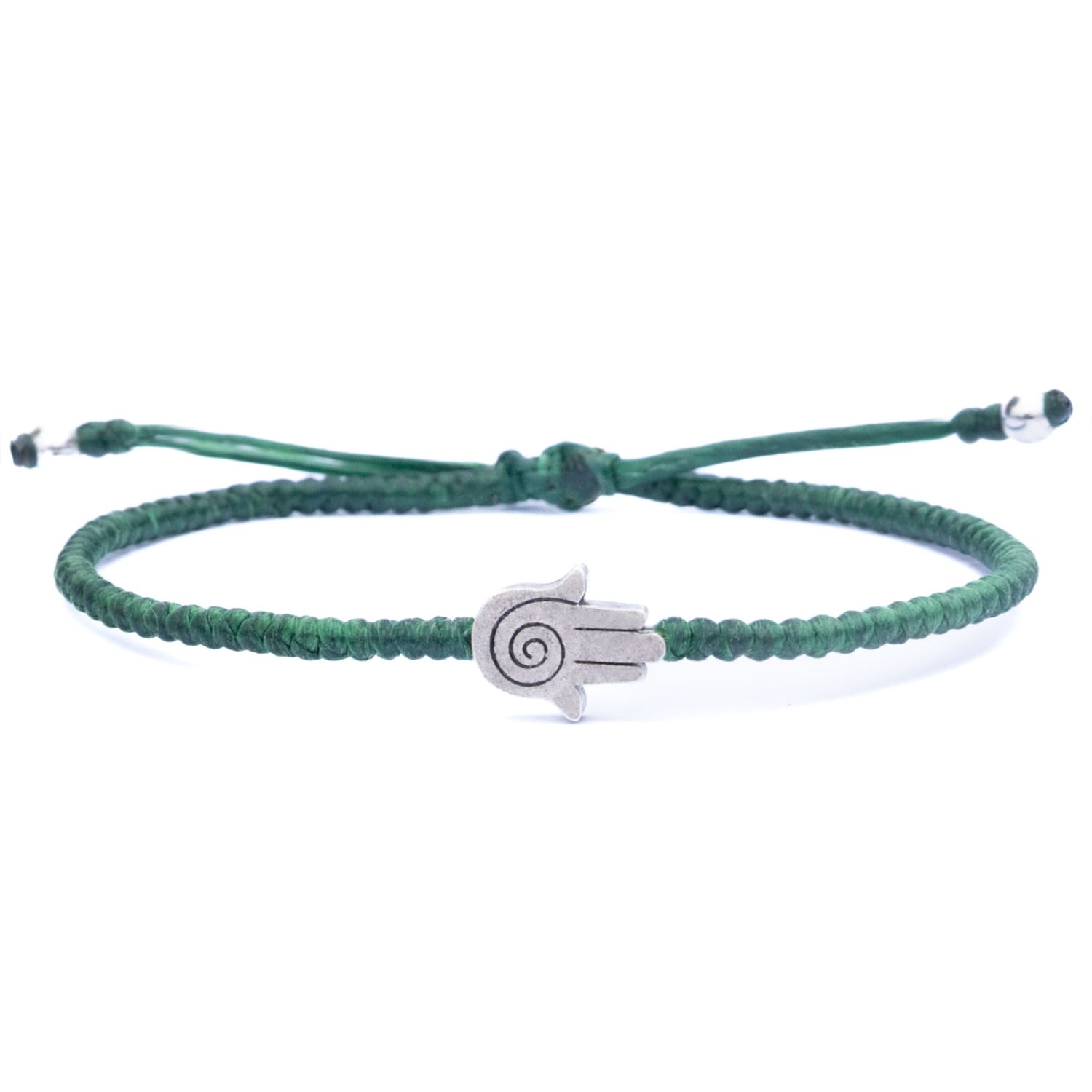 Harbour Uk Bracelets Mens Sterling Silver & Green Rope Hamsa Bracelet In Green