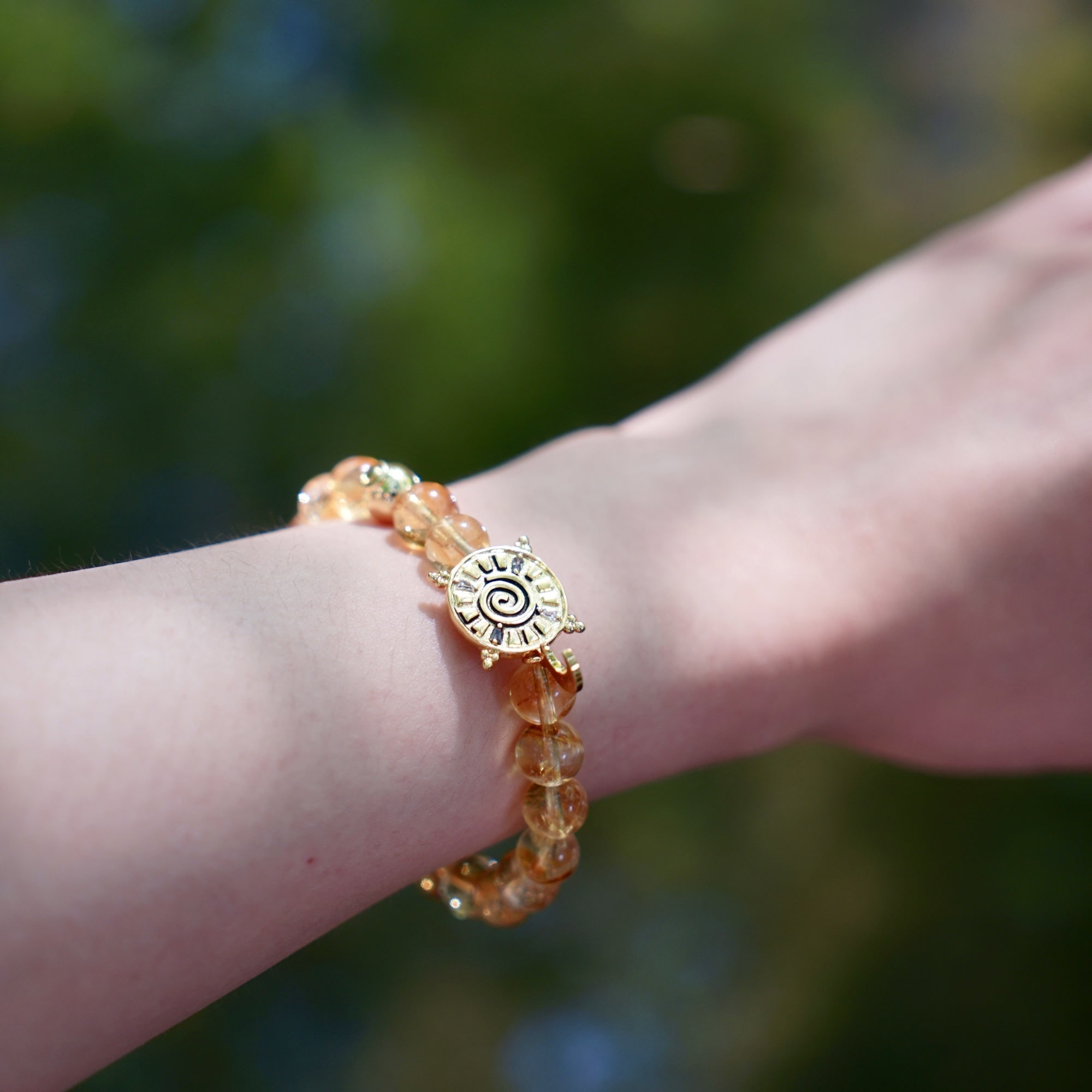 Aurozia Women's Gold / Silver Three Charms Sundial & Lotus & The Endless Love Knot Citrine Beaded Bracelet In Gold