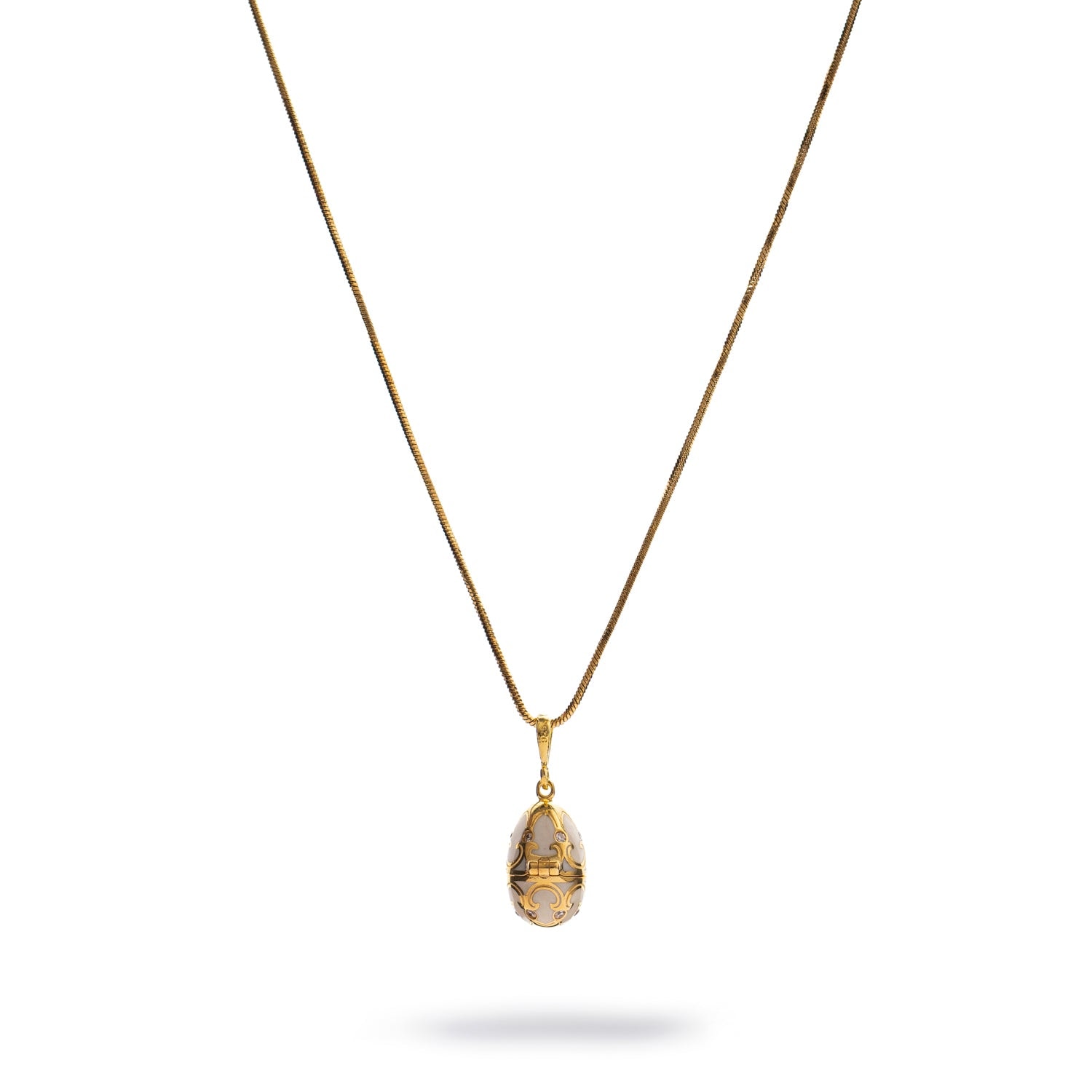 Ebru Jewelry Women's Green / White / Gold Lucky Clover White Enamel Egg Gold Necklace - Gold In Gold