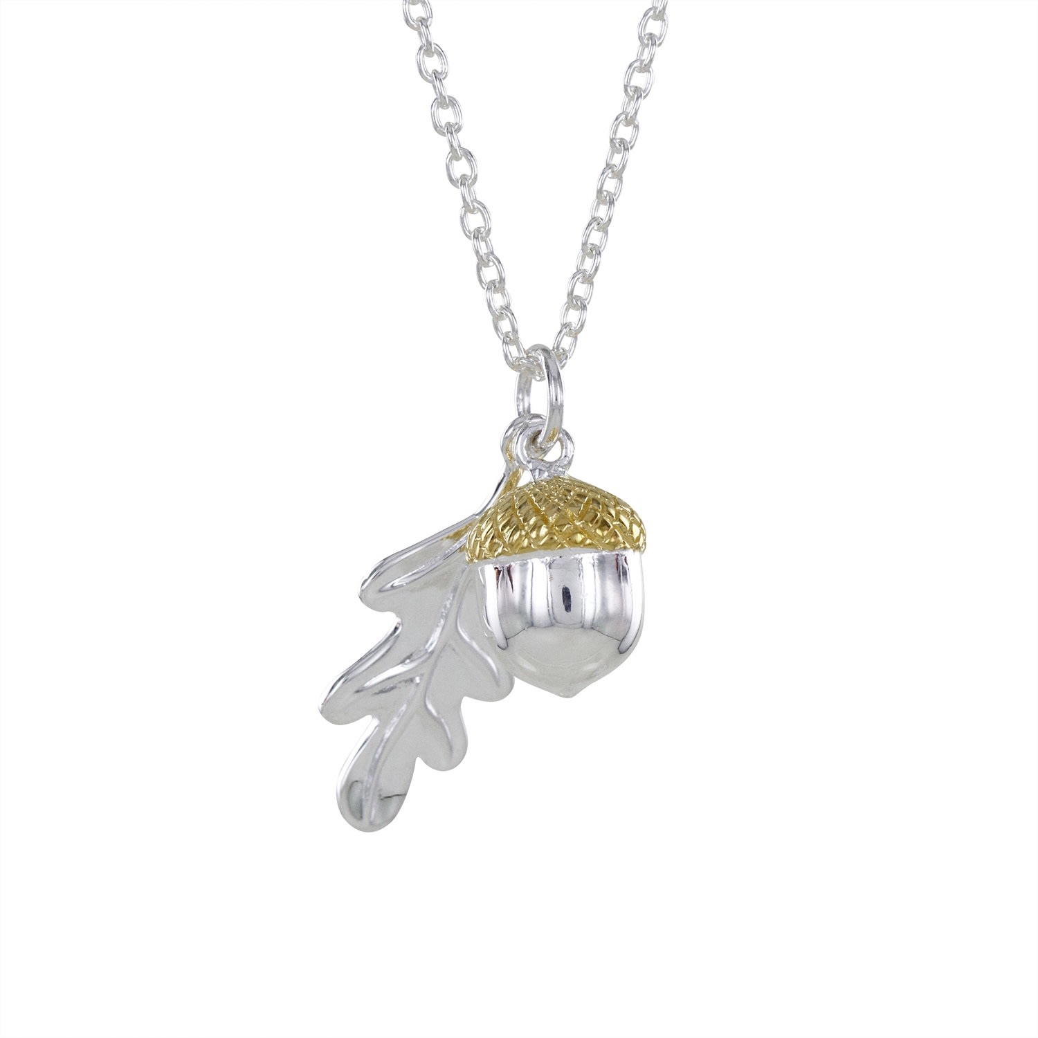 Women’s Silver / Gold Oak Leaf And Acorn Sterling Silver And Gold Plated Necklace Reeves & Reeves