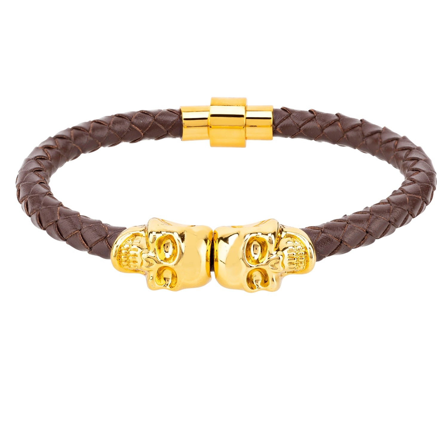 Men’s Gold / Brown Skull Brown Leather Bracelet Gold Latelita