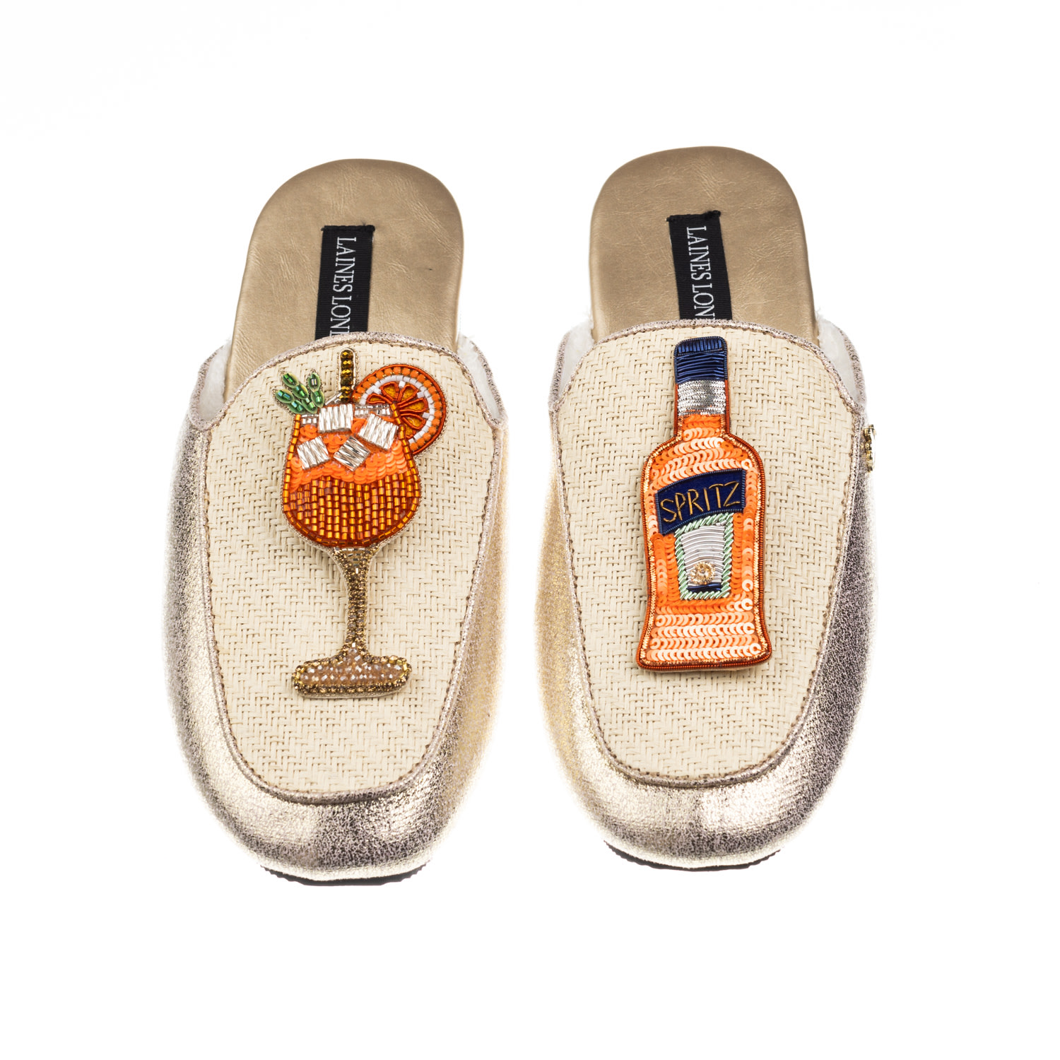 Laines London Women's Neutrals / Gold Classic Mules With Summer Spritzer Brooches - Cream & Gold In Gold