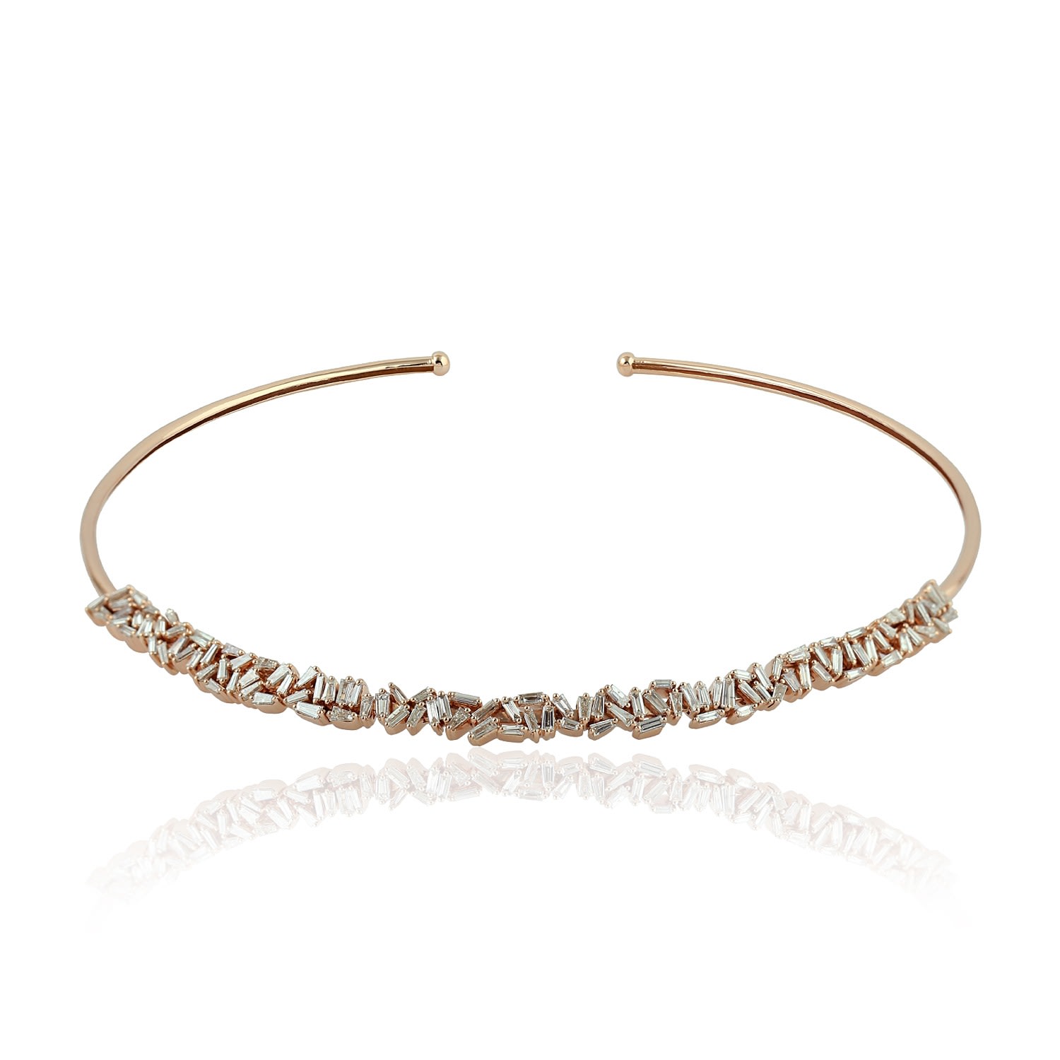 Women’s Rose Gold / White Natural Diamond Baguette Choker Necklace 18K Rose Gold Handmade Jewelry Artisan