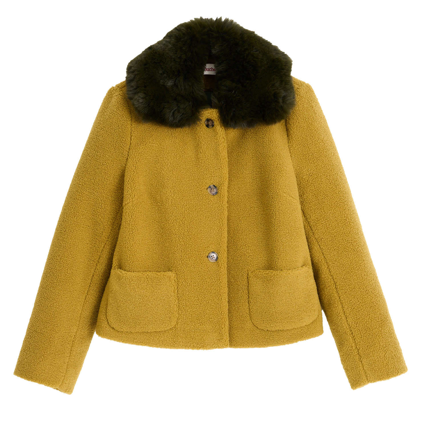 Louche Women's Yellow Apple Borg Faux Fur Collar Cropped Jacket – Mustard In Orange