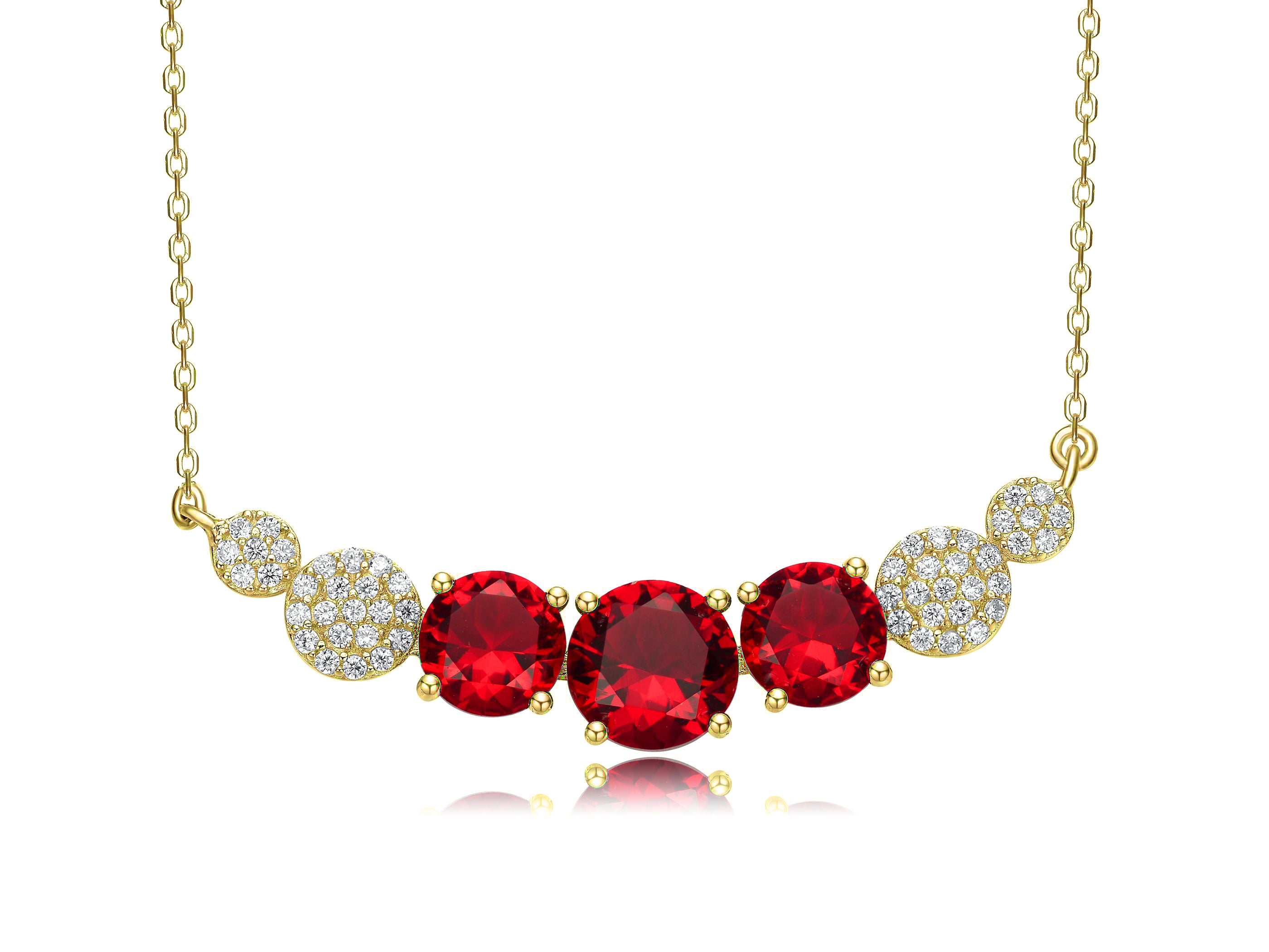 Women’s Gold / Red Gorgeous Sterling Silver Gold Plated With Red Cubic Zirconia Bar Necklace Genevive Jewelry