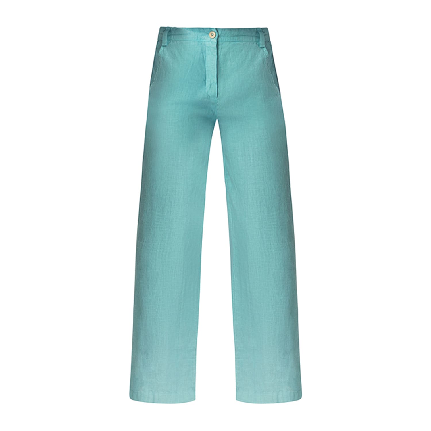 Haris Cotton Women's Cropped Bell Bottom Linen Pants With Back Pockets Crystal Blue In Blue