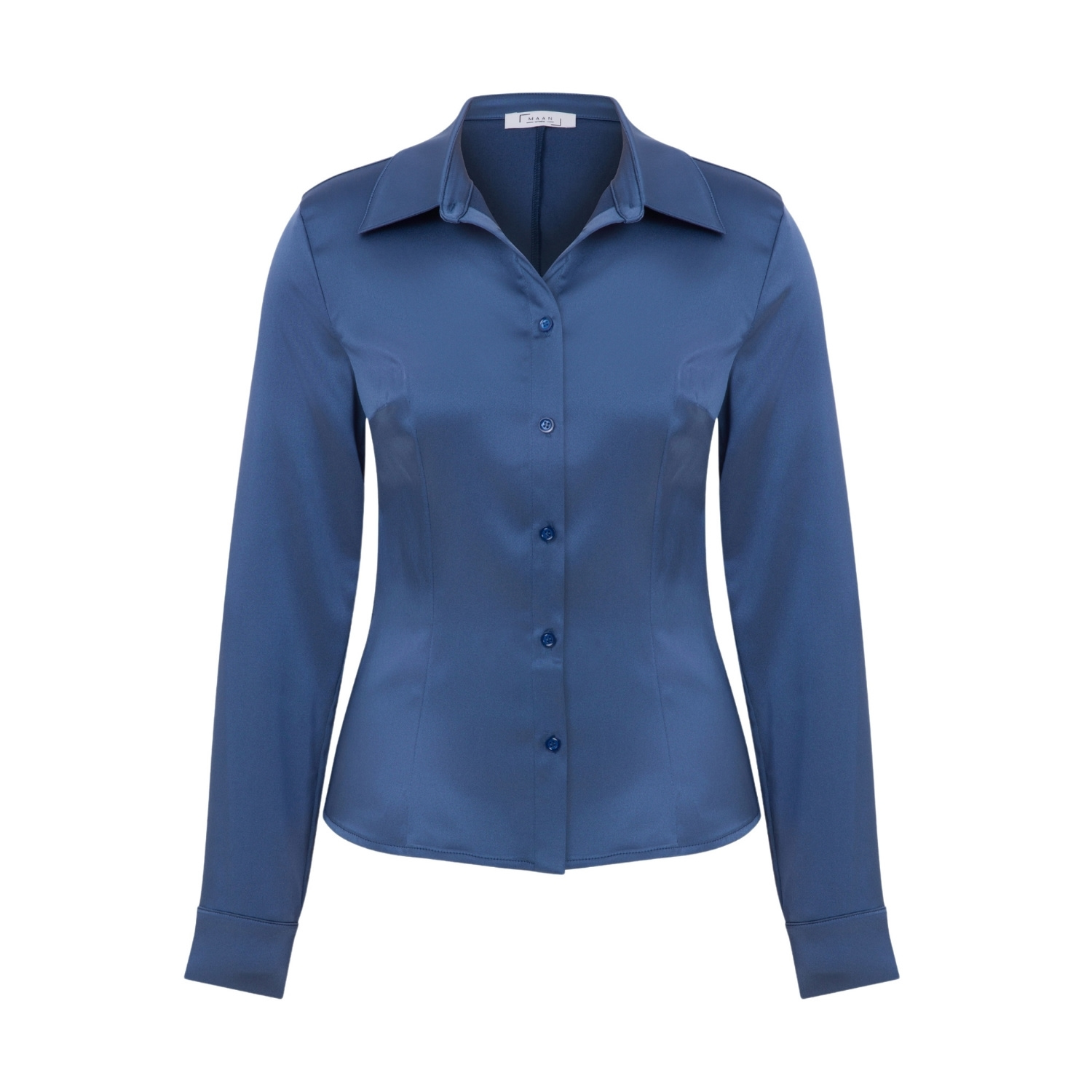 Maan Istanbul Women's Blue Slim Fit Satin Indigo Shirt - Shades Of Lola In Blue