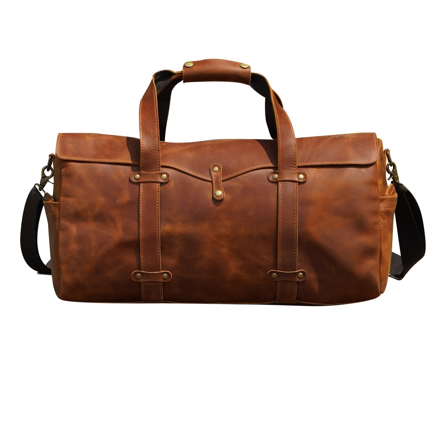 Stitched Detail Genuine Leather Holdall - Light Brown Touri