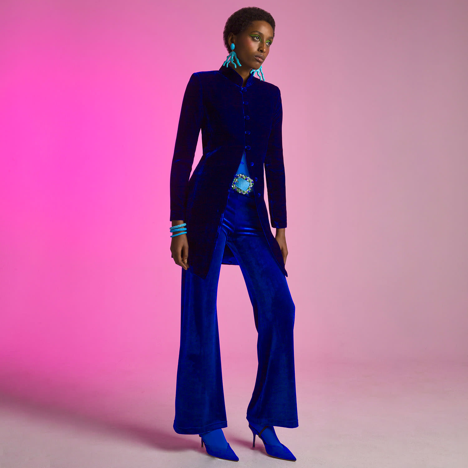 Blazer Outfit Royal Blue Velvet Jacket Womens Pant Suit Blue