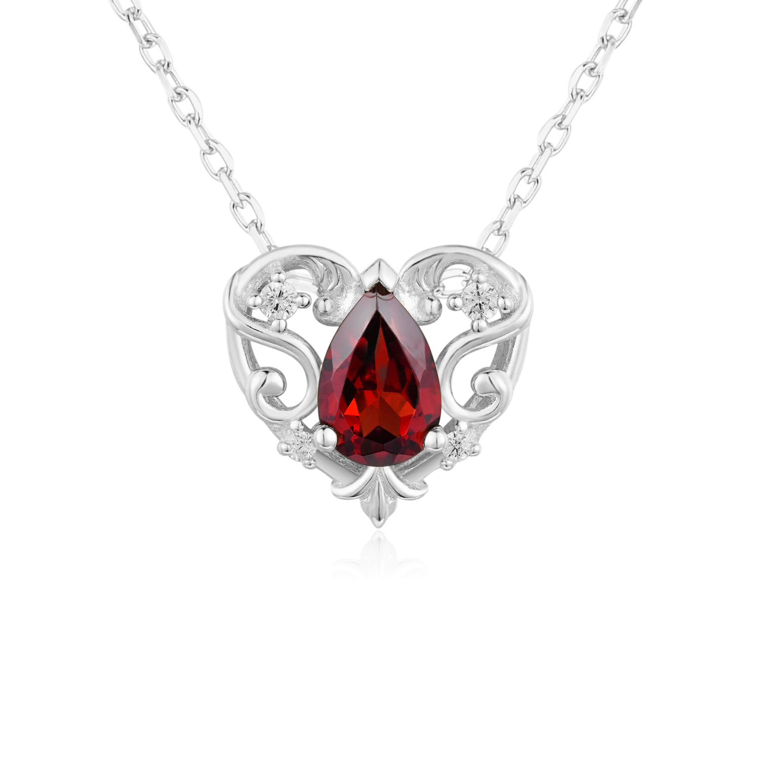 Azura Jewelry New York Women's Silver Rosy Heart Mozambique Red Garnet Necklace White Gold Vermeil