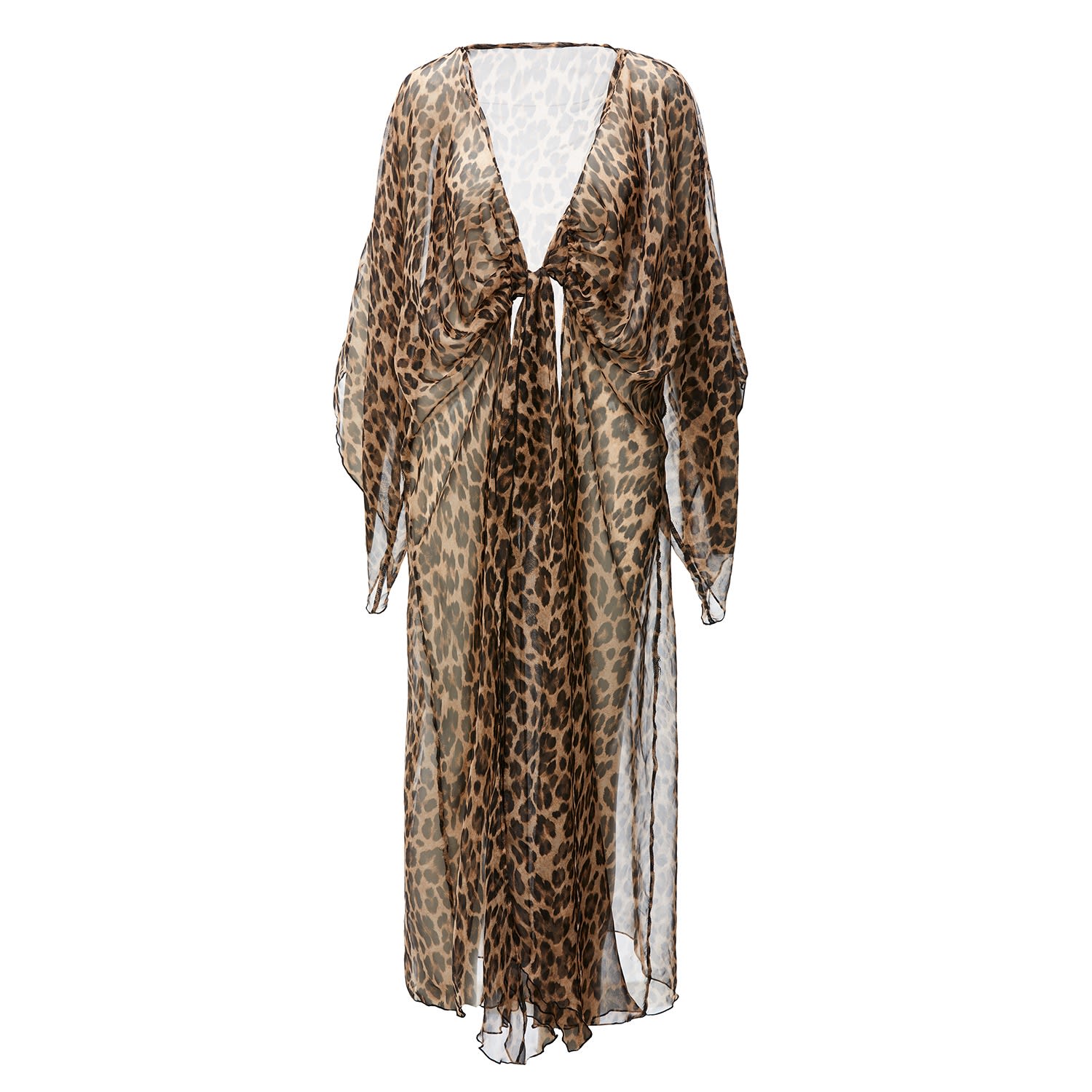 Women’s Neutrals Leopard Print Kaftan With Pleats Medium Bluzat