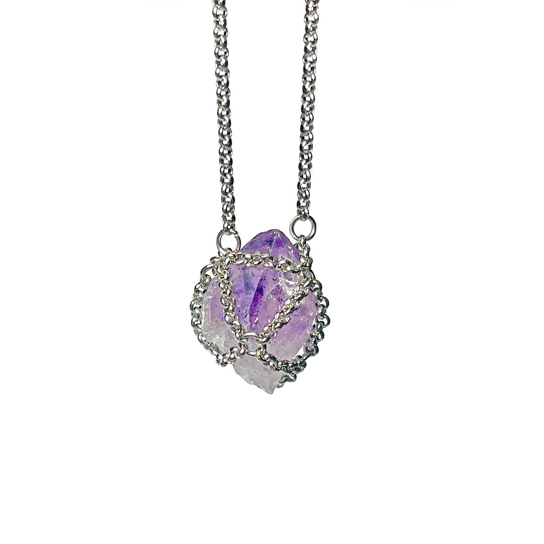 Women’s Pink / Purple / Silver Caged Amethyst Stone Gemstone Necklace Mhart