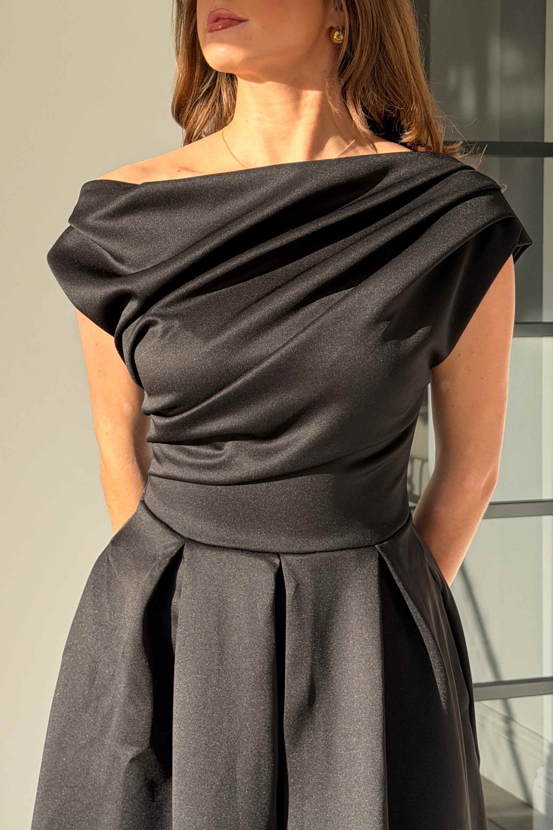 wolf and badger midi dresses Betty Asymmetric Midi Dress Black by Girl In Mind