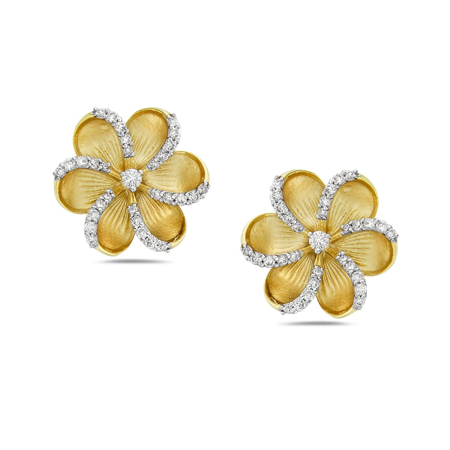 Artisan Women's Gold / White 14k Yellow Gold Flower Stud Earrings With Natural Diamond In Gold