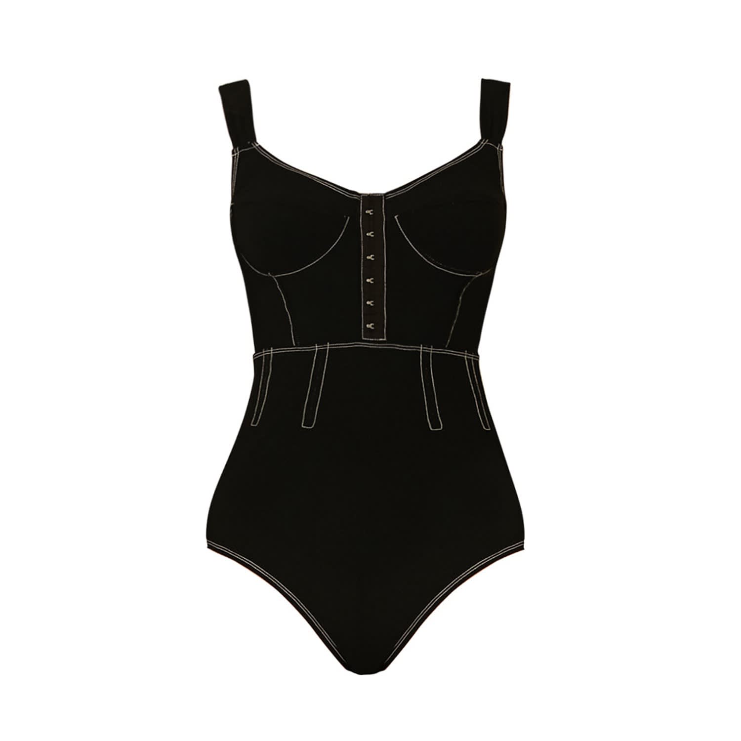 Bustier Style One Piece Swimwear Minimal Crescendo Black Qua Vino Wolf Badger
