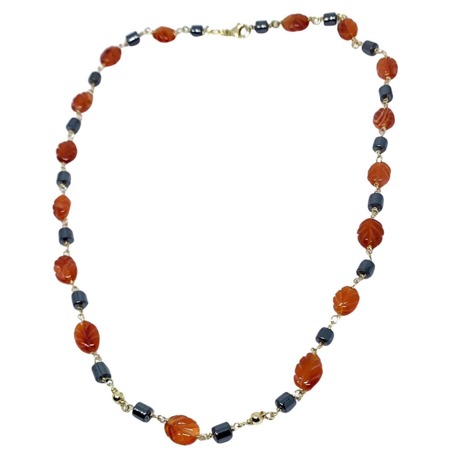 Tg-jewellery By Tamara Gervasio Women's Gold / Yellow / Orange Carnelian Leaf And Hematite Beads Necklace In Yellow Gold One Of A Ki