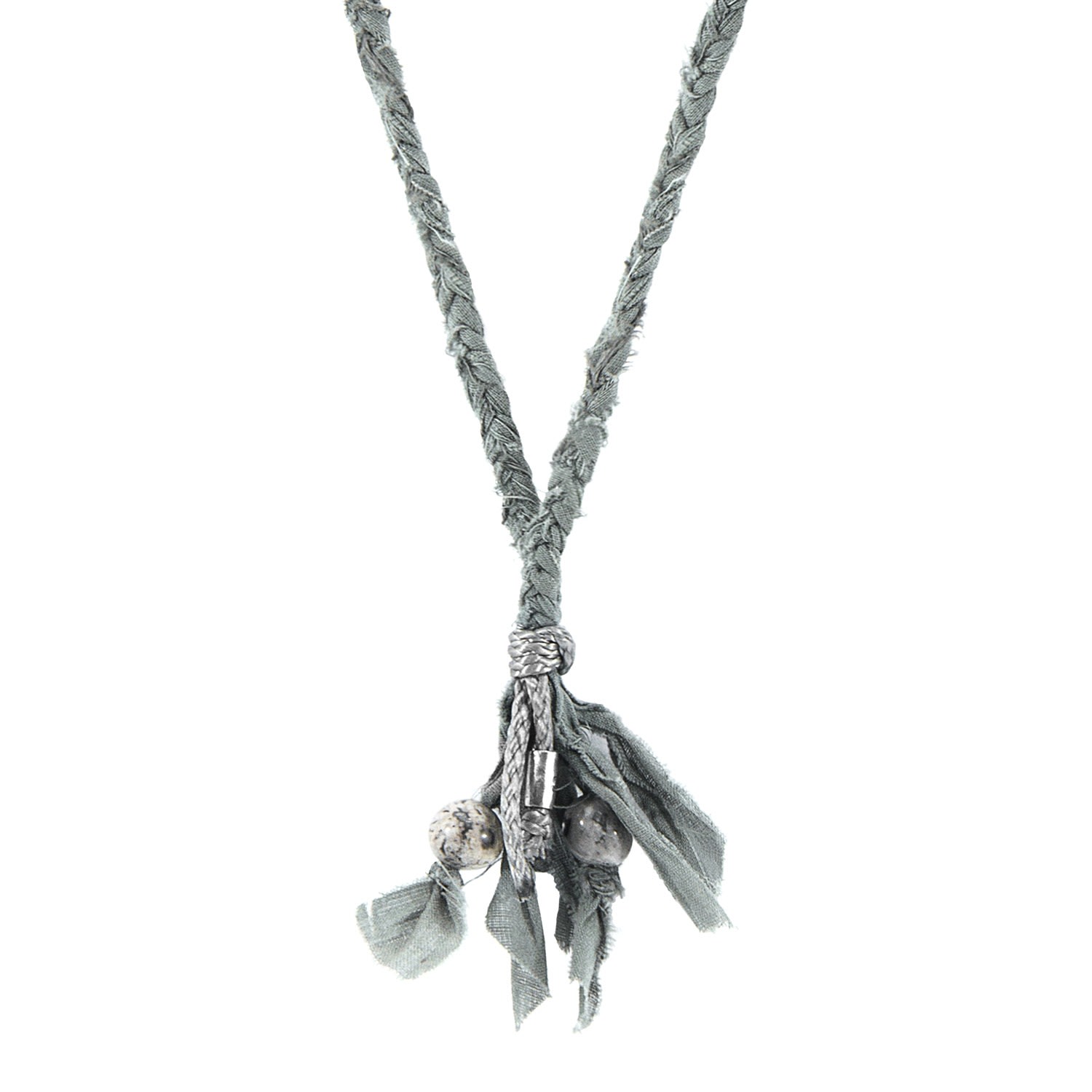 Anchor & Crew Men's Grey Jasper Marcus Silver, Stone & Braided Cotton Voile Skinny Necklace X Wrap Bracelet In Gray