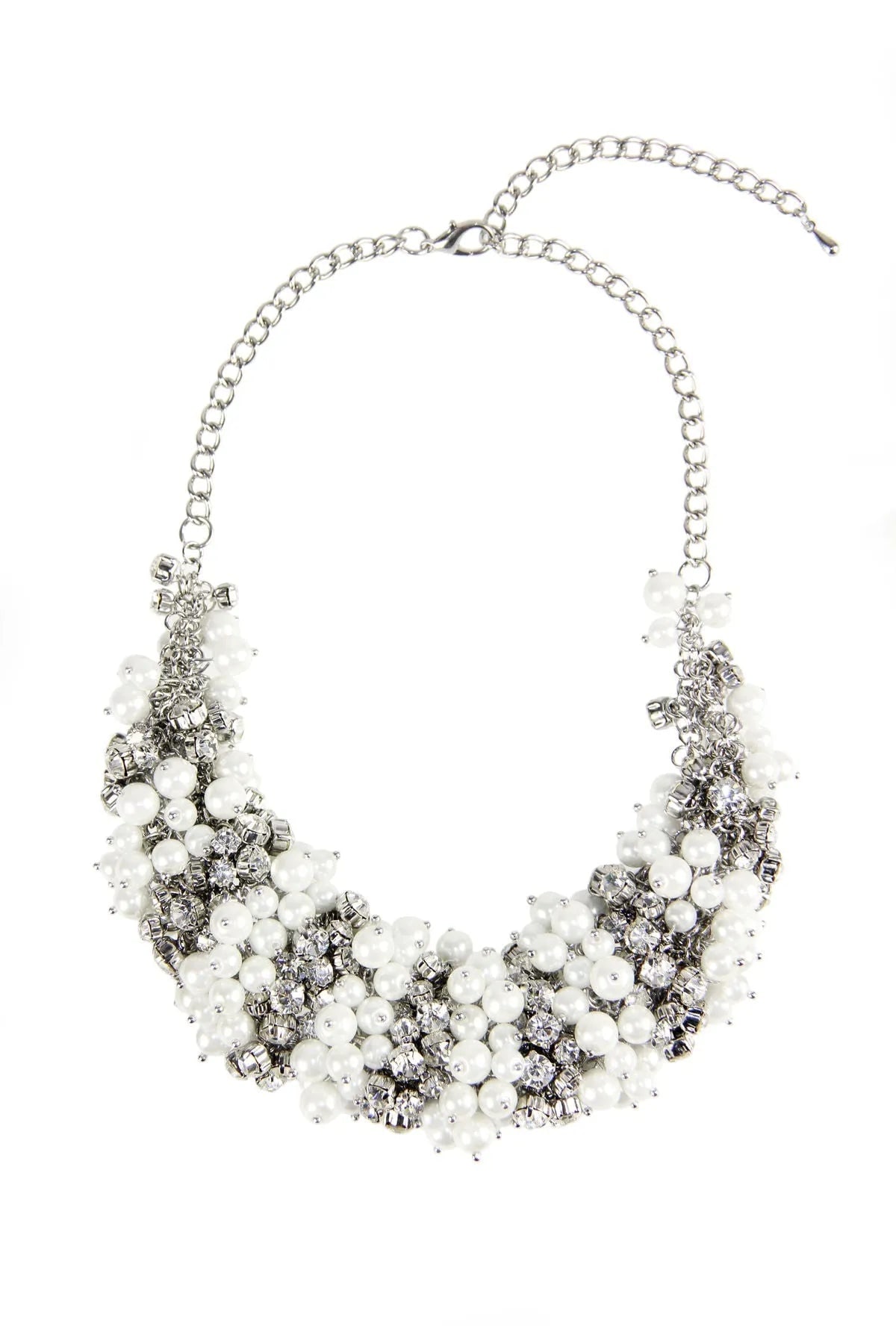 Women's White Pearl & Crystal Statement Glass Stone Necklace | Saachi