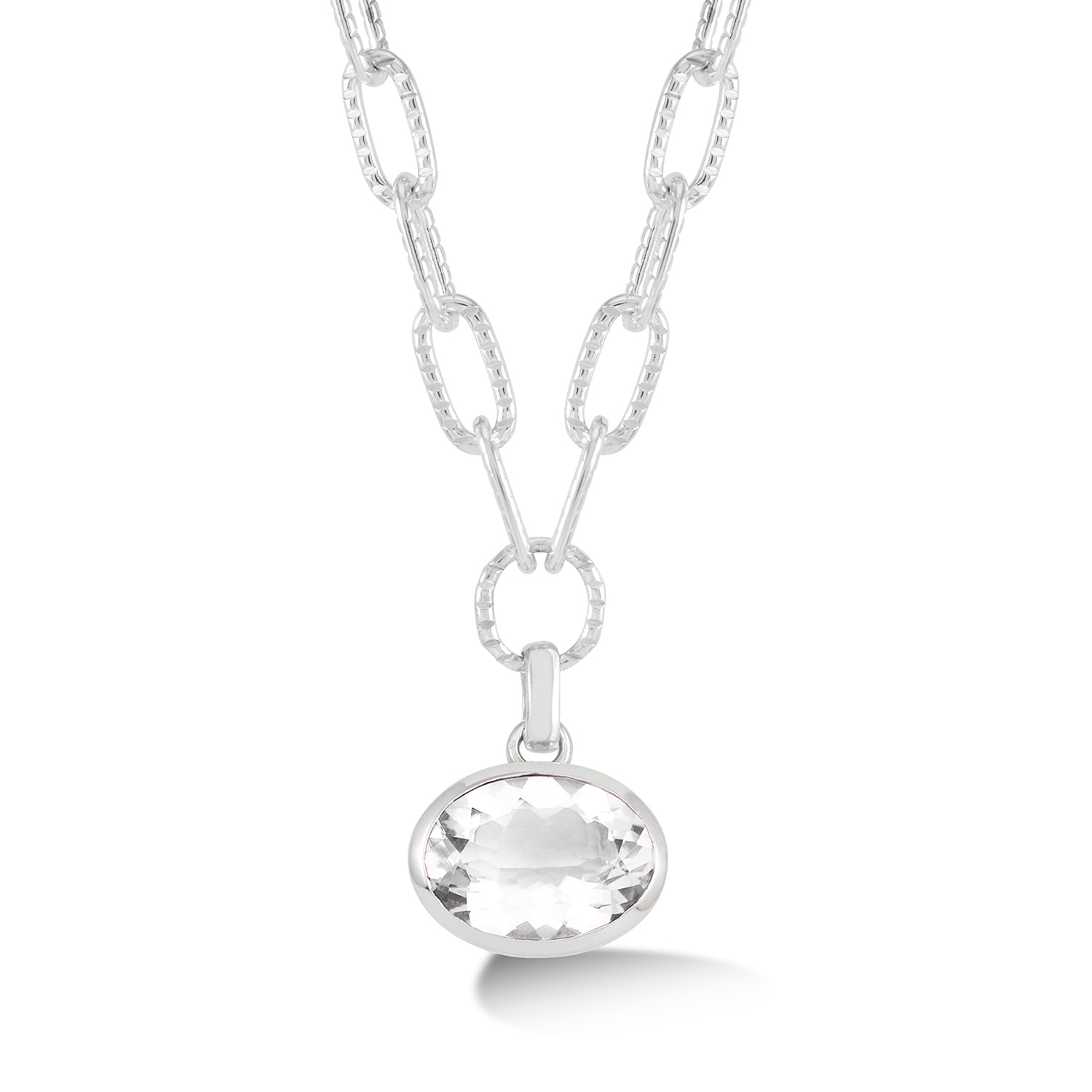 Dower & Hall Women's Silver Large Oval White Topaz Array Pendant In Silver