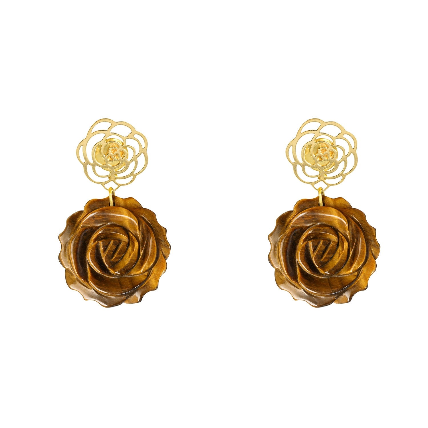 Pat’s Jewelry Women's Gold / Brown Camellia Earrings Clip On In Multi