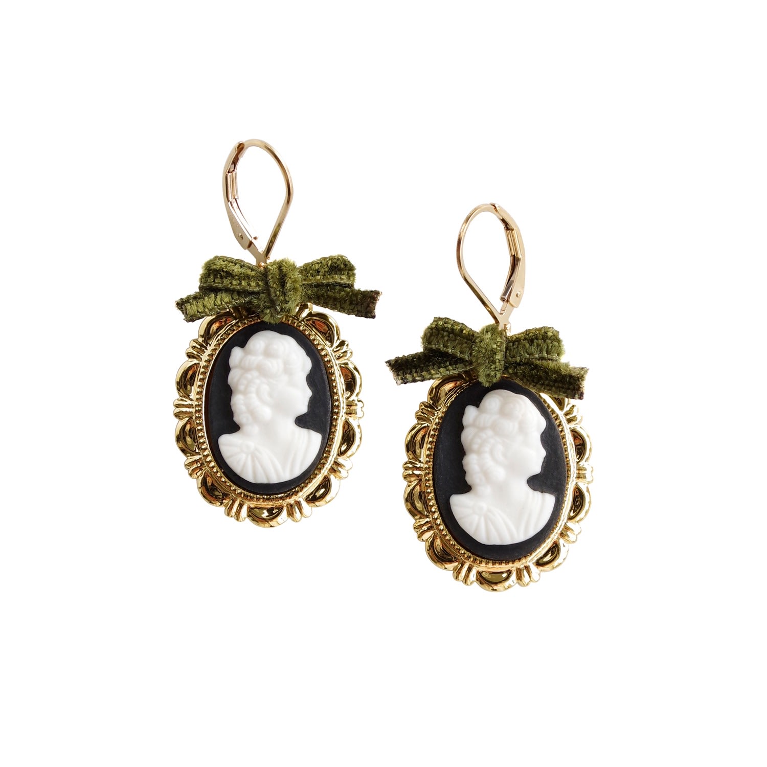 Women’s White / Black / Green Dark Romance Goddess Oval Porcelain Cameo Earrings Poporcelain