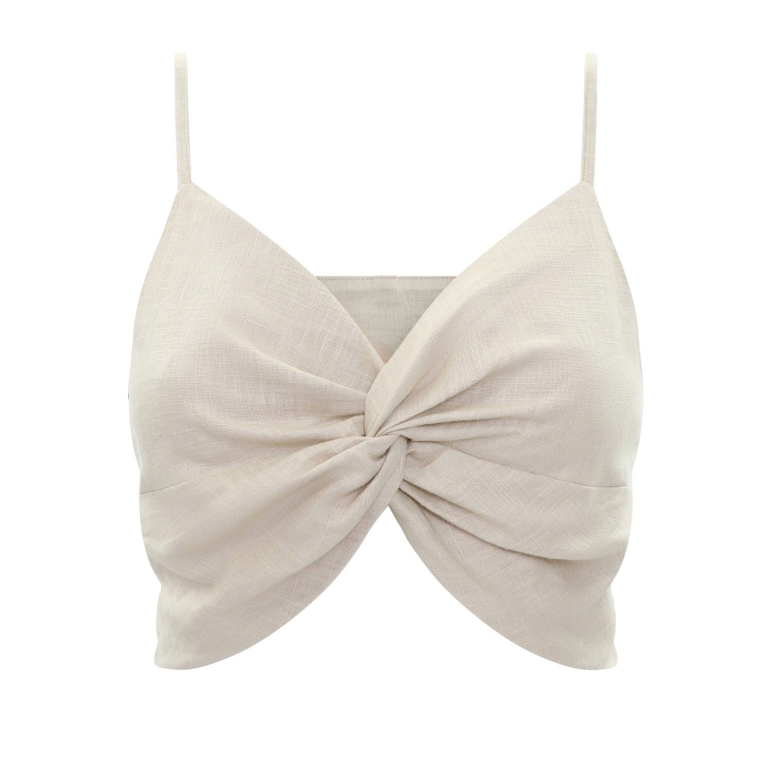 Women’s Neutrals Beige Linen Marta Crop Top - Elegant Relaxed Fit, Breathable V-Neck, Summer Essential Medium Kk