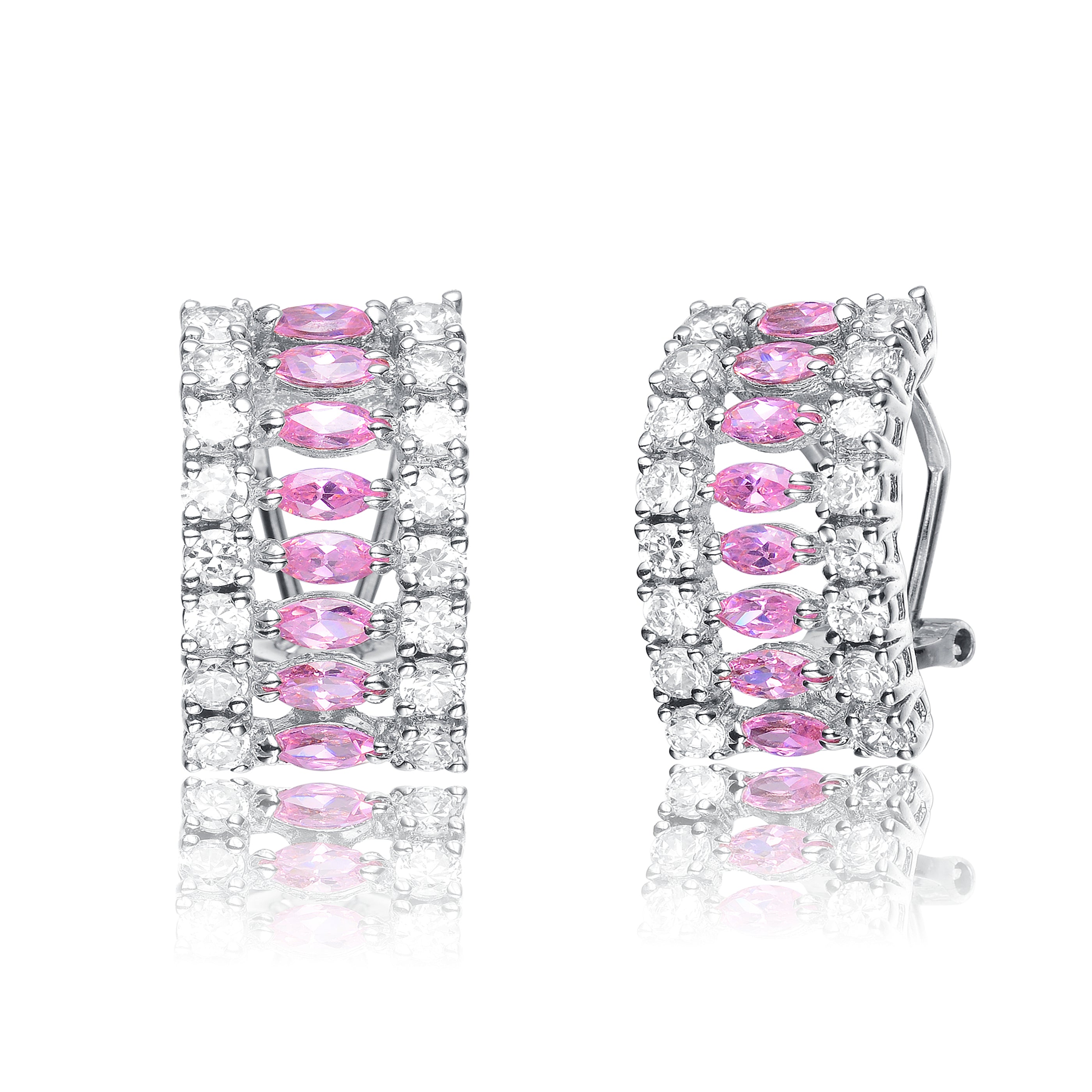 Women’s Pink / Purple Cubic Zirconia Sterling Silver Pink Marquise Earrings Genevive Jewelry