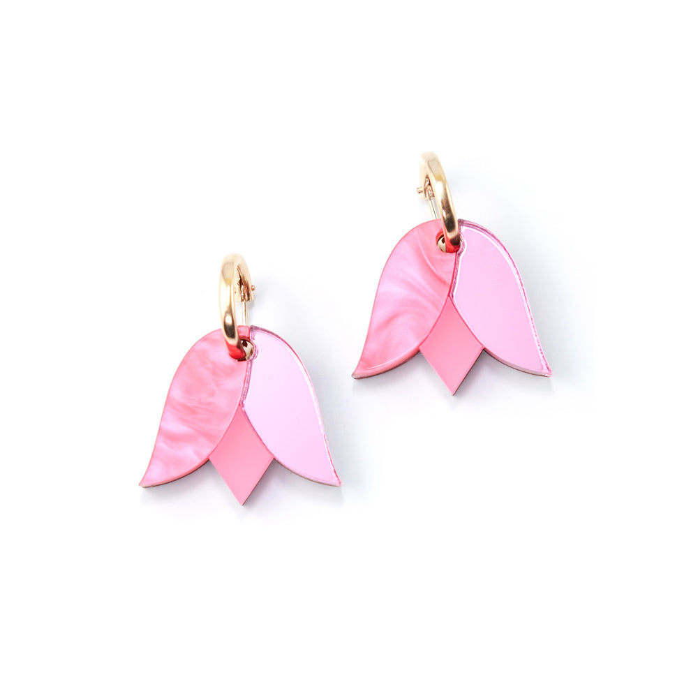 Women’s Gold / Pink / Purple Tulip Earrings In Pink By Chavelli